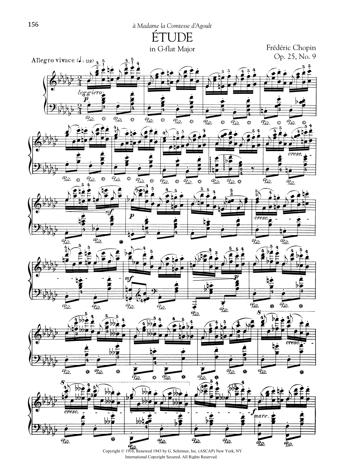 Frédéric Chopin Etude in G-flat Major, Op. 25, No. 9 Sheet Music Notes & Chords for Piano Solo - Download or Print PDF