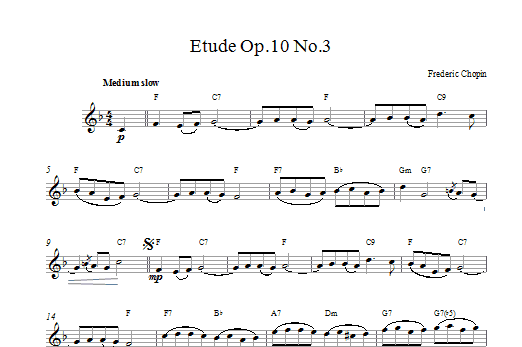 Frederic Chopin Etude in E Major, Op.10, No.3 (Tristesse) sheet music notes and chords. Download Printable PDF.