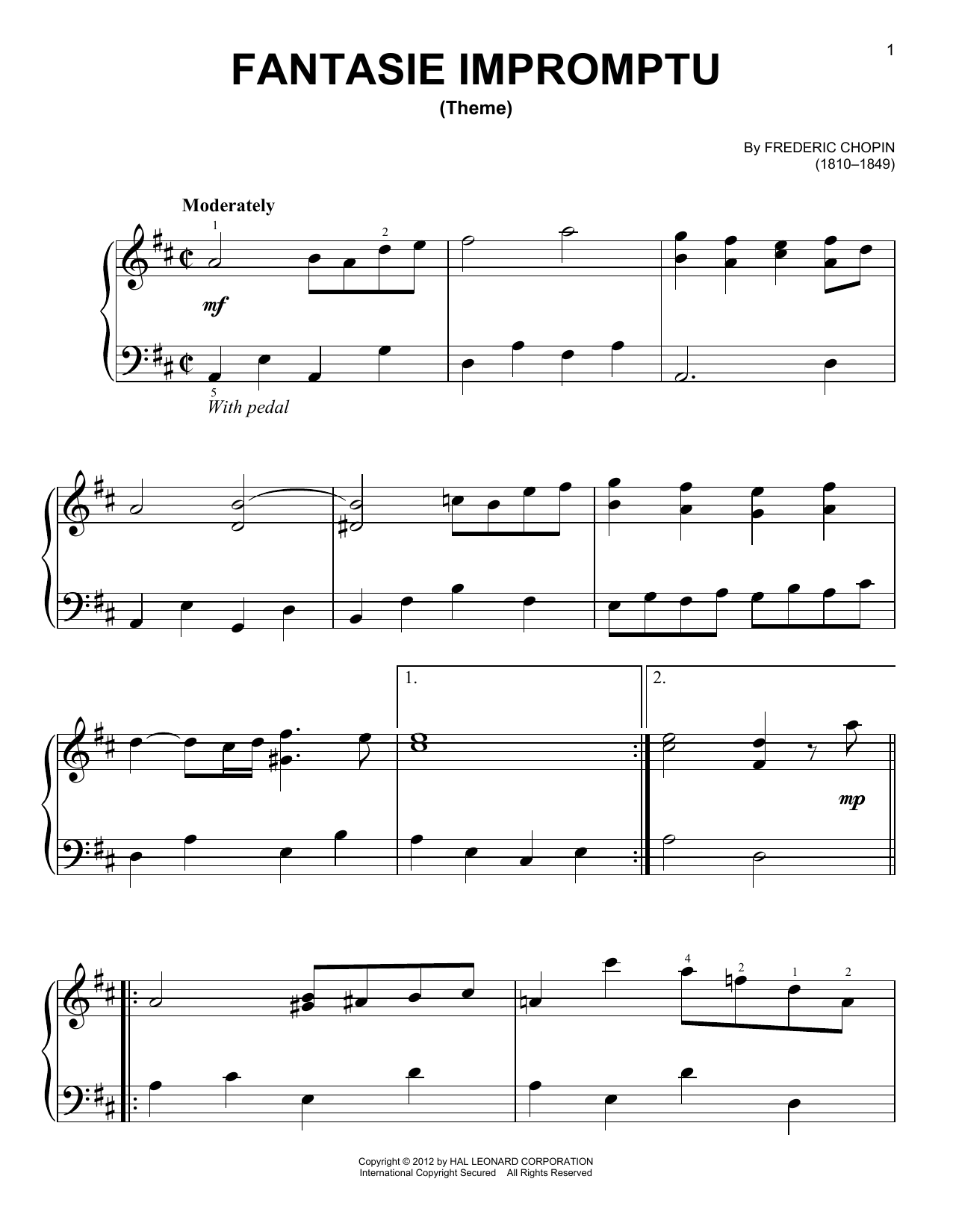 Frederic Chopin Fantasie Impromptu, Op. 66 Sheet Music Notes & Chords for Very Easy Piano - Download or Print PDF