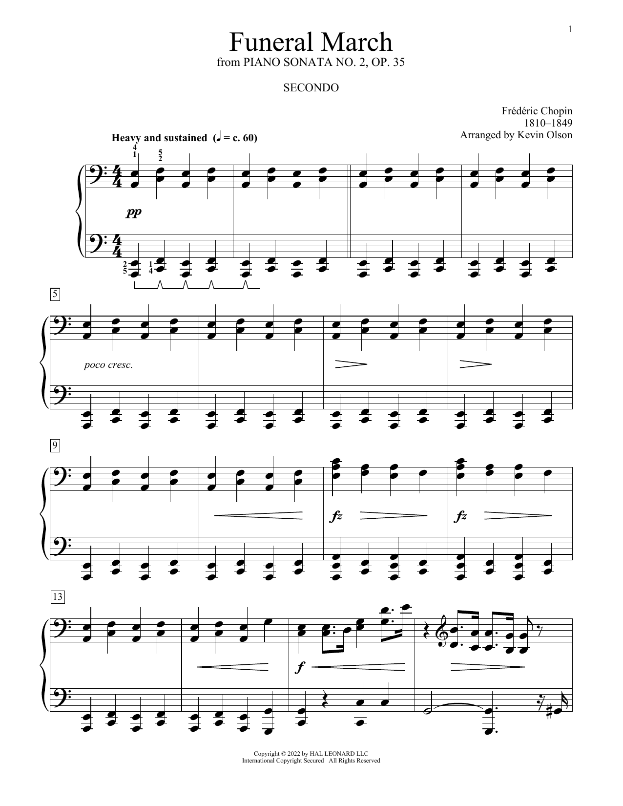 Frederic Chopin Funeral March (Marche Funebre), Op. 35 (arr. Kevin Olson) Sheet Music Notes & Chords for Piano Duet - Download or Print PDF