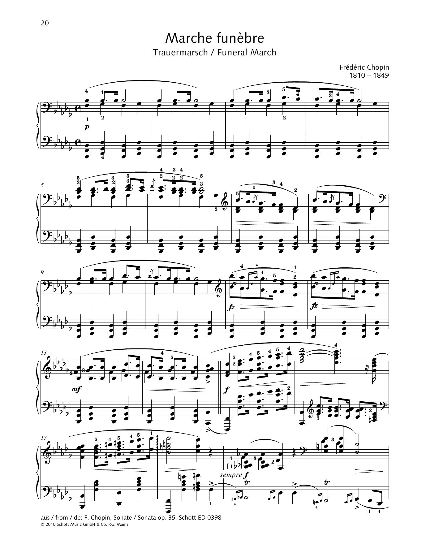 Frédéric Chopin Marche Funebre Sheet Music Notes & Chords for Piano Solo - Download or Print PDF
