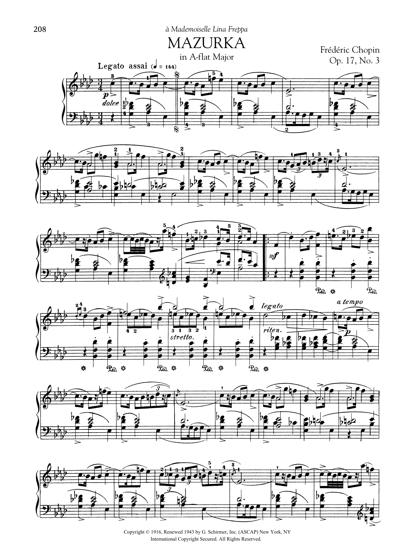 Frédéric Chopin Mazurka in A-flat Major, Op. 17, No. 3 Sheet Music Notes & Chords for Piano Solo - Download or Print PDF