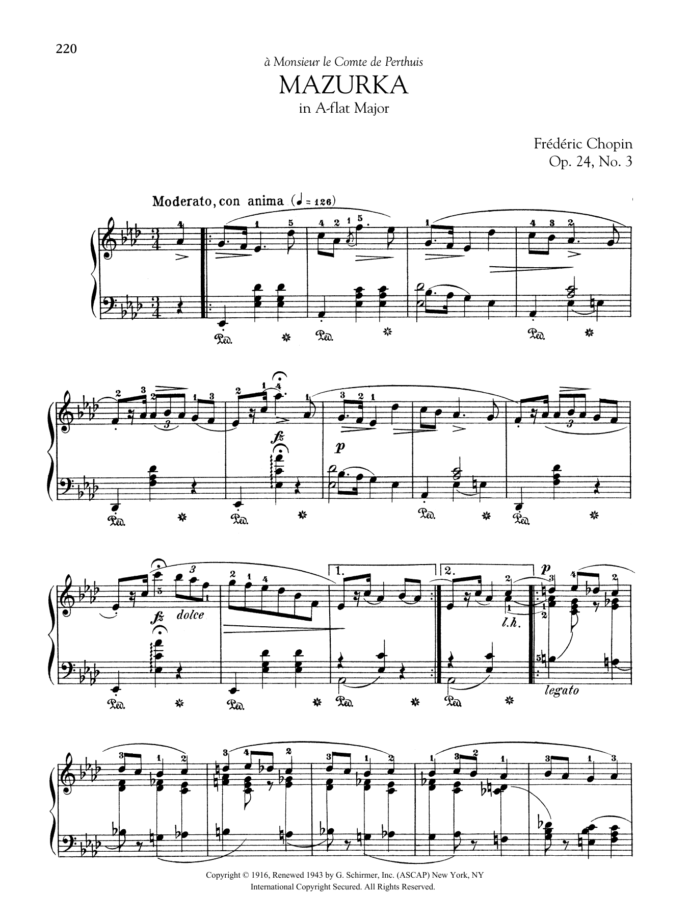 Frédéric Chopin Mazurka in A-flat Major, Op. 24, No. 3 Sheet Music Notes & Chords for Piano Solo - Download or Print PDF