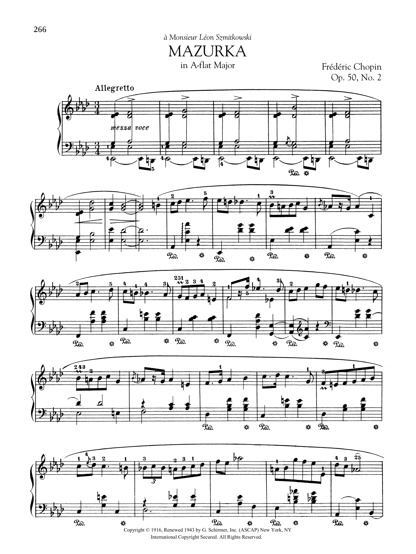 Frédéric Chopin Mazurka in A-flat Major, Op. 50, No. 2 sheet music notes and chords. Download Printable PDF.