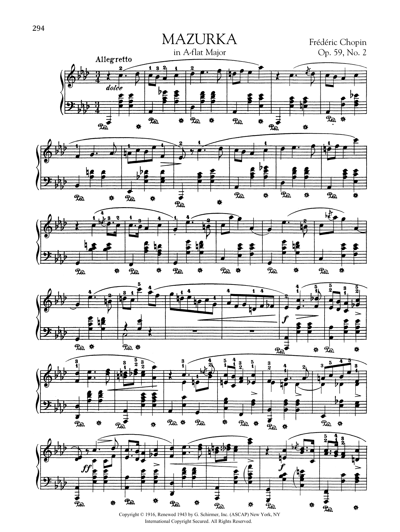 Frédéric Chopin Mazurka in A-flat Major, Op. 59, No. 2 Sheet Music Notes & Chords for Piano Solo - Download or Print PDF
