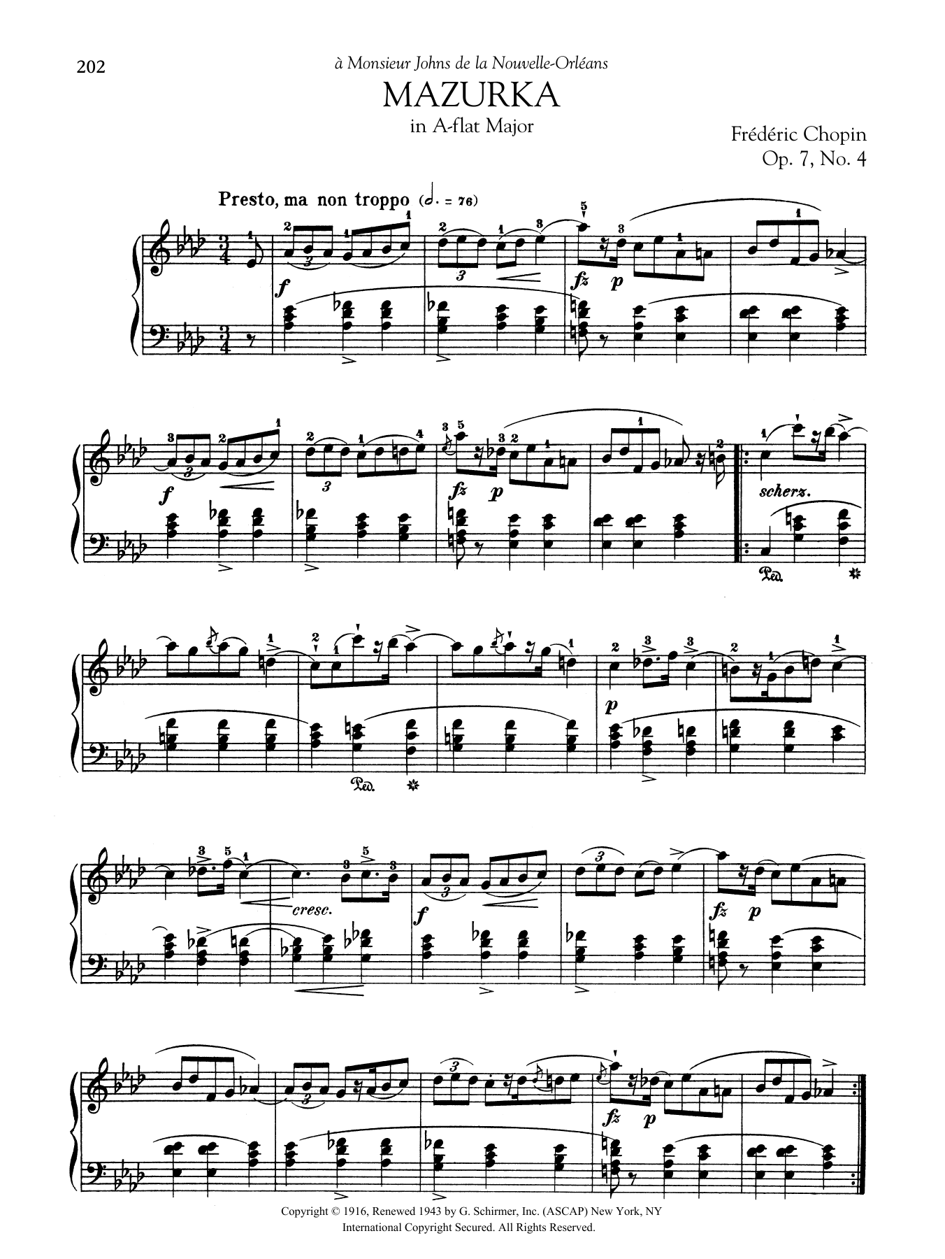Frédéric Chopin Mazurka in A-flat Major, Op. 7, No. 4 Sheet Music Notes & Chords for Piano Solo - Download or Print PDF