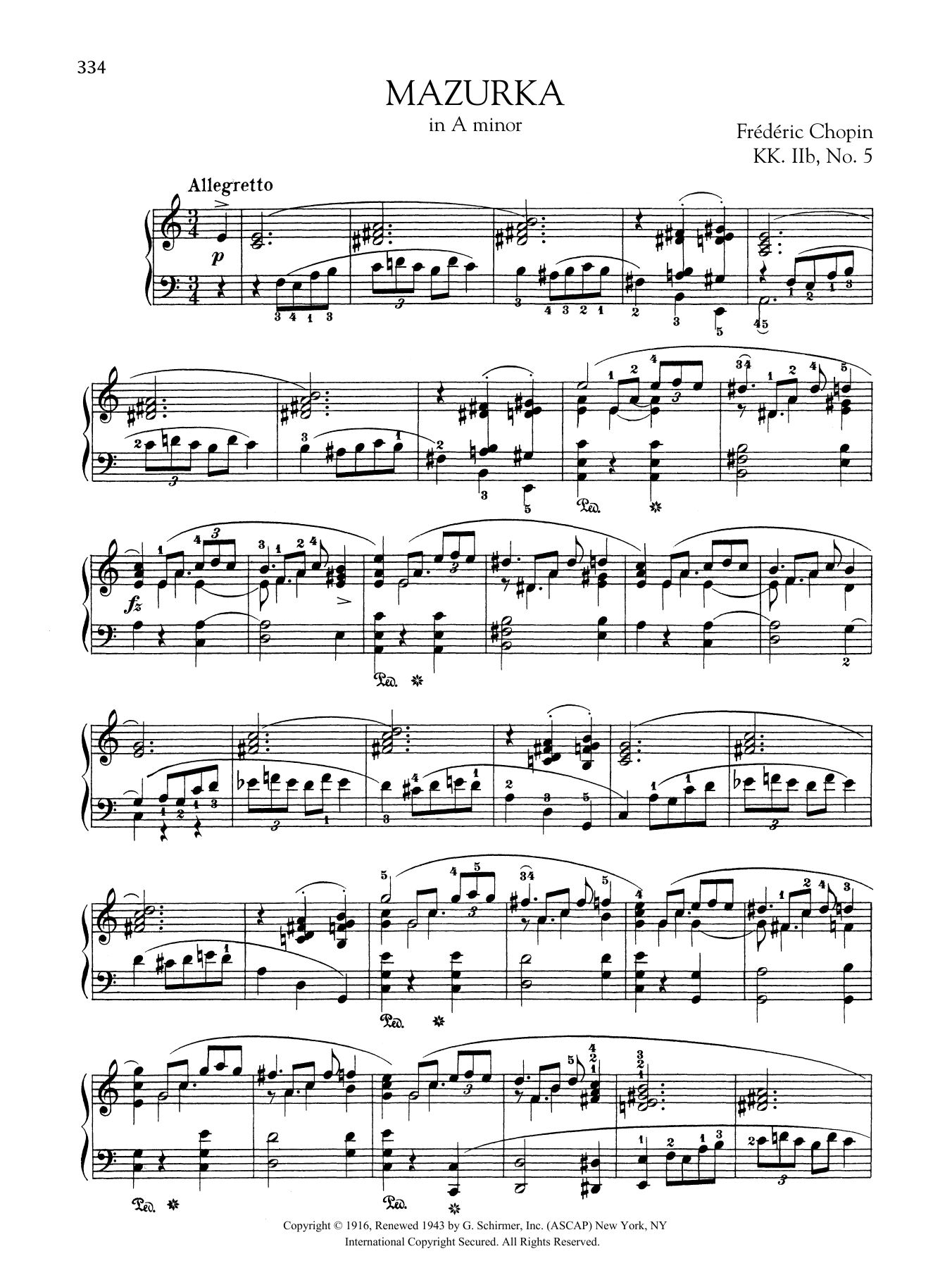 Frédéric Chopin Mazurka in A minor, KK. IIb, No. 5 Sheet Music Notes & Chords for Piano Solo - Download or Print PDF