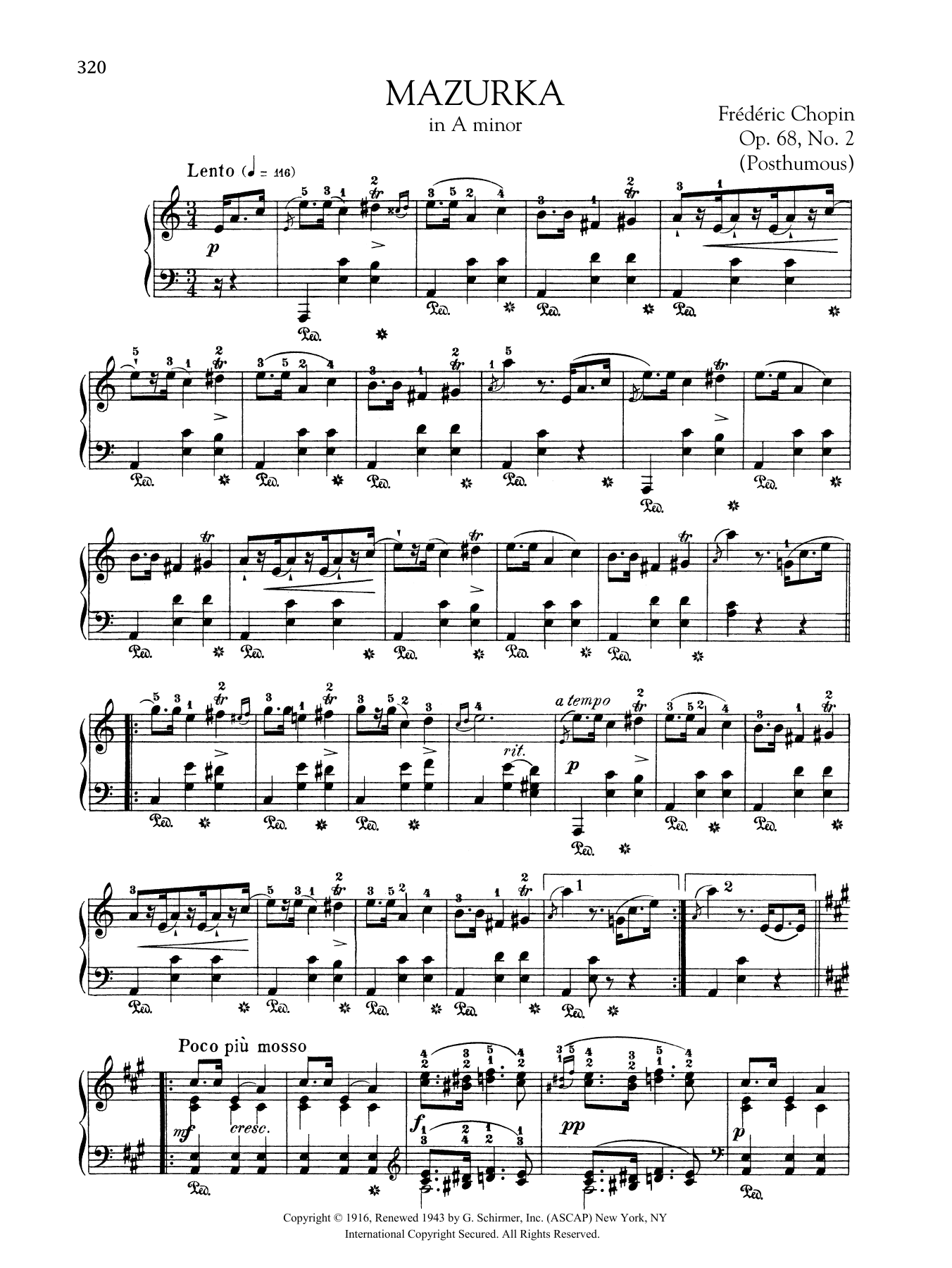 Frédéric Chopin Mazurka in A minor, Op. 68, No. 2 (Posthumous) Sheet Music Notes & Chords for Piano Solo - Download or Print PDF Frédéric Chopin Mazurka in A minor, Op. 68, No. 2 (Posthumous) Sheet Music Notes & Chords for Piano Solo - Download or Print PDF