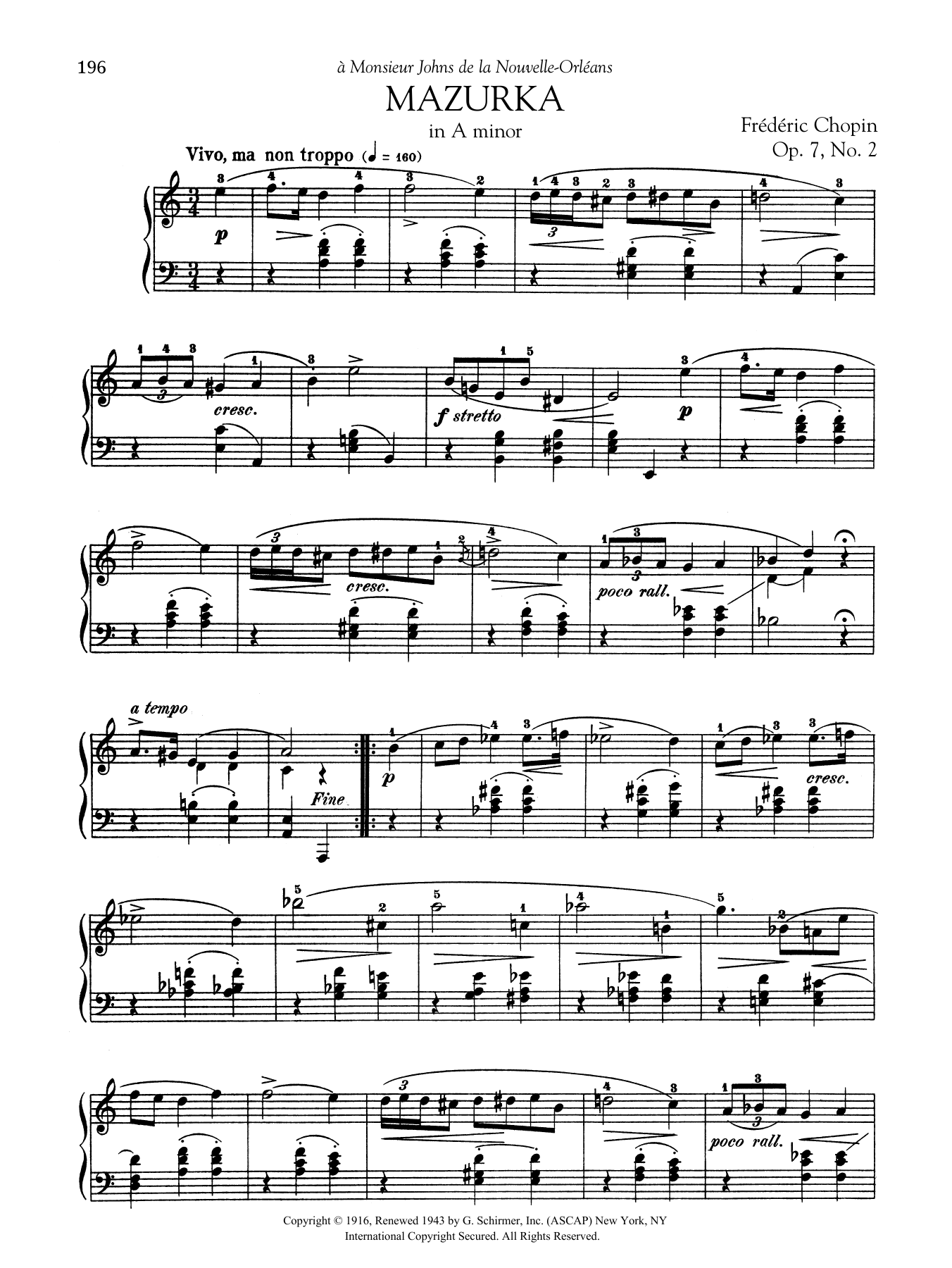 Frédéric Chopin Mazurka in A minor, Op. 7, No. 2 Sheet Music Notes & Chords for Piano Solo - Download or Print PDF