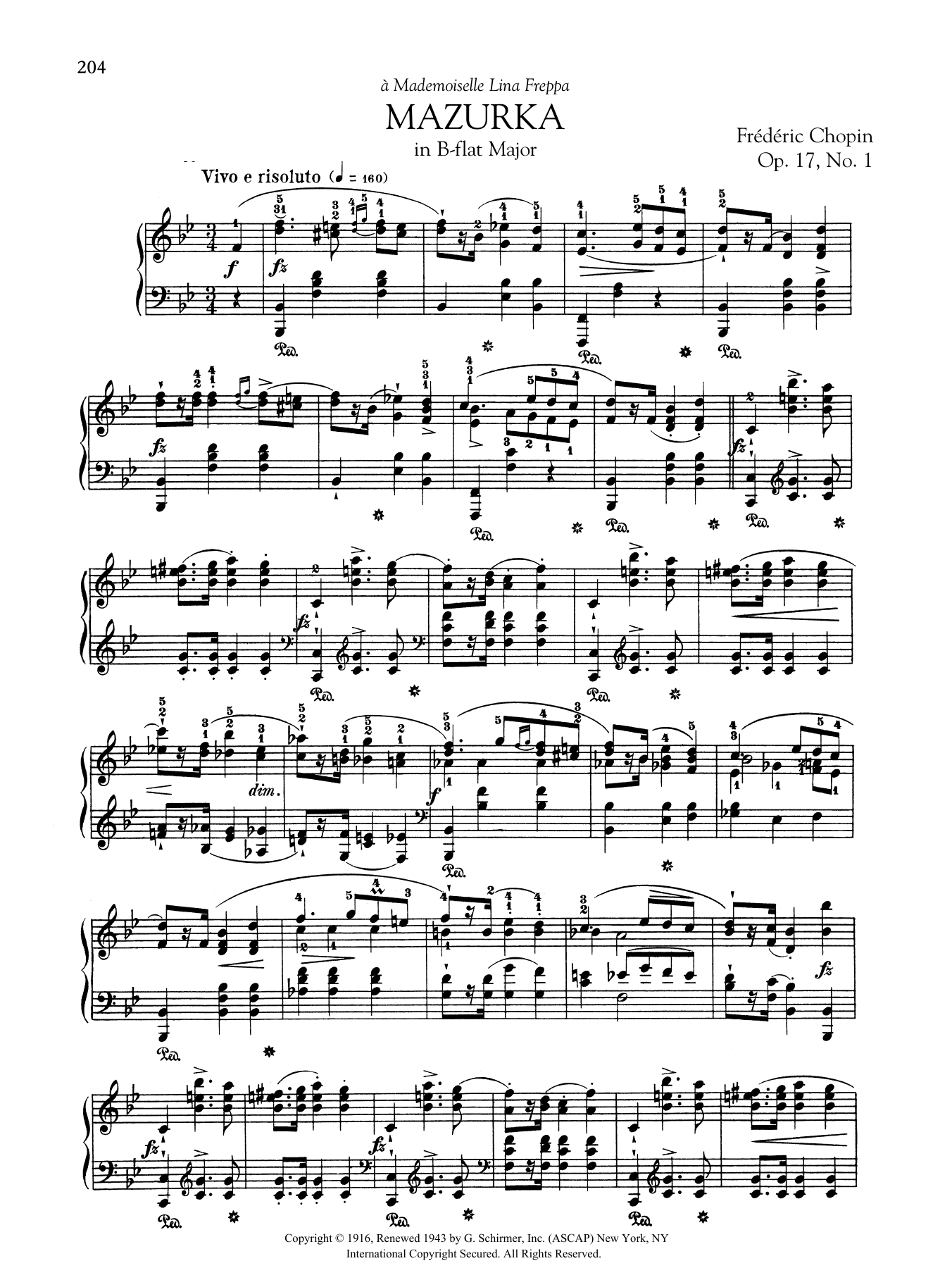 Frédéric Chopin Mazurka in B-flat Major, Op. 17, No. 1 Sheet Music Notes & Chords for Piano Solo - Download or Print PDF