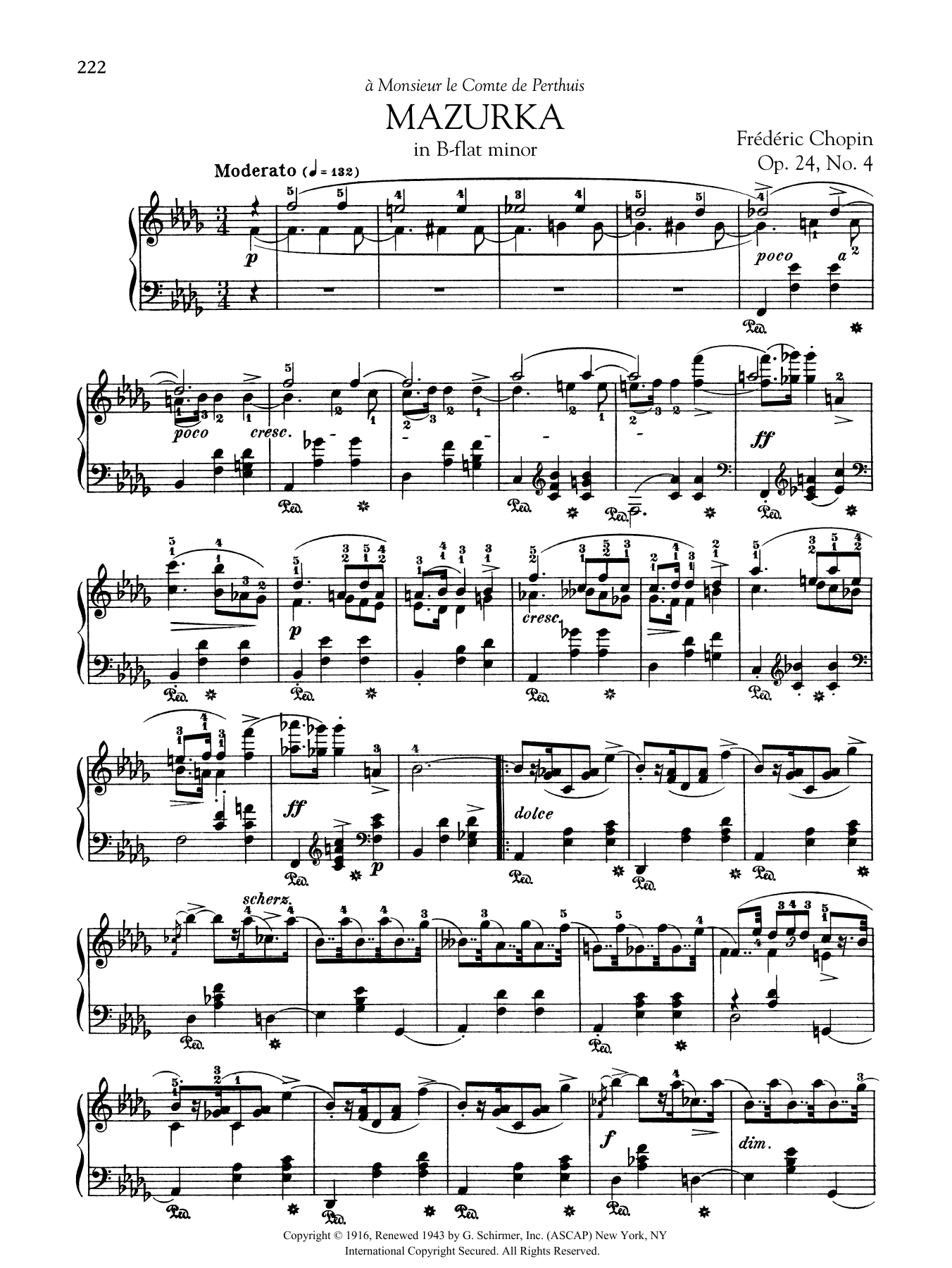 Frédéric Chopin Mazurka in B-flat minor, Op. 24, No. 4 Sheet Music Notes & Chords for Piano Solo - Download or Print PDF