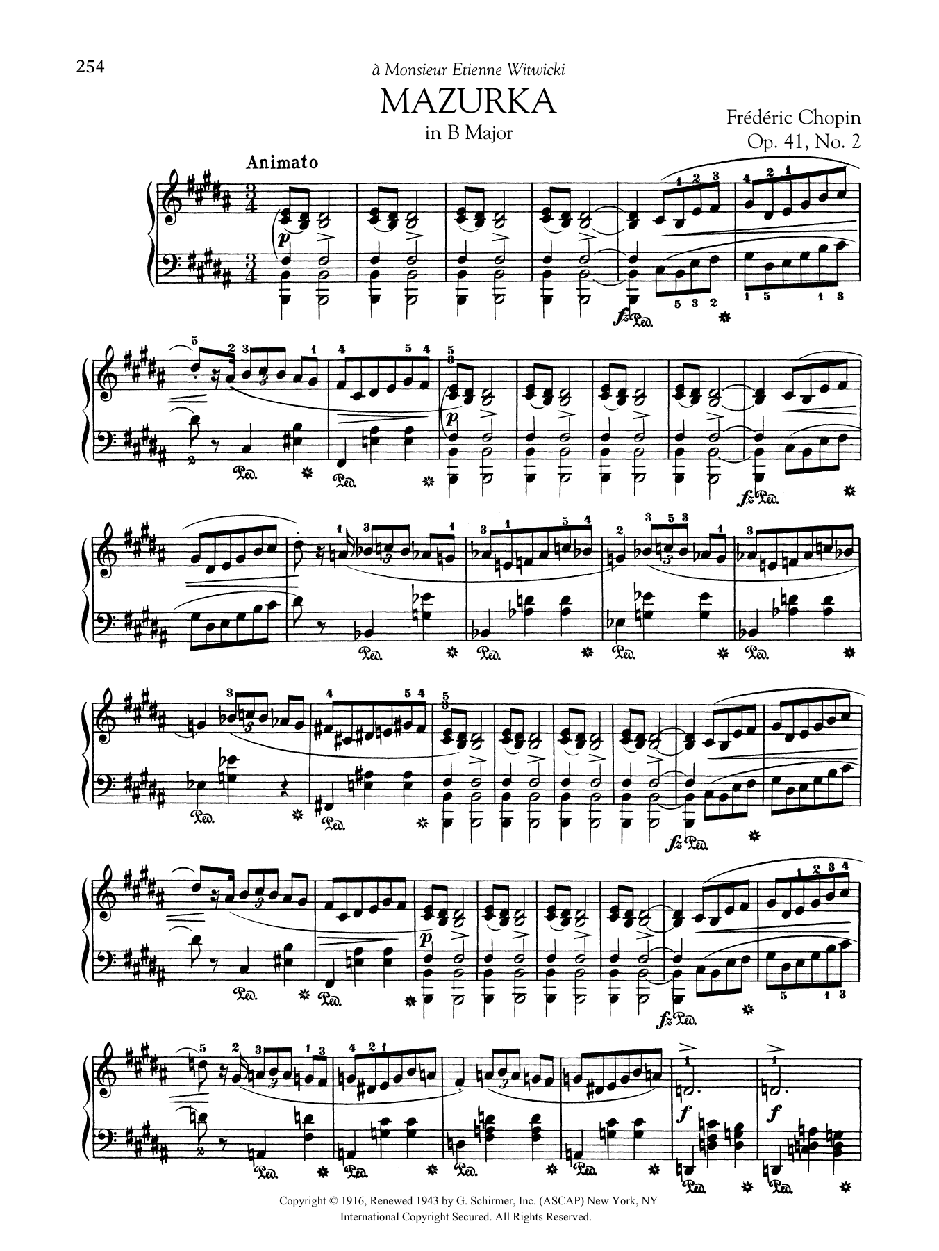 Frédéric Chopin Mazurka in B Major, Op. 41, No. 2 Sheet Music Notes & Chords for Piano Solo - Download or Print PDF