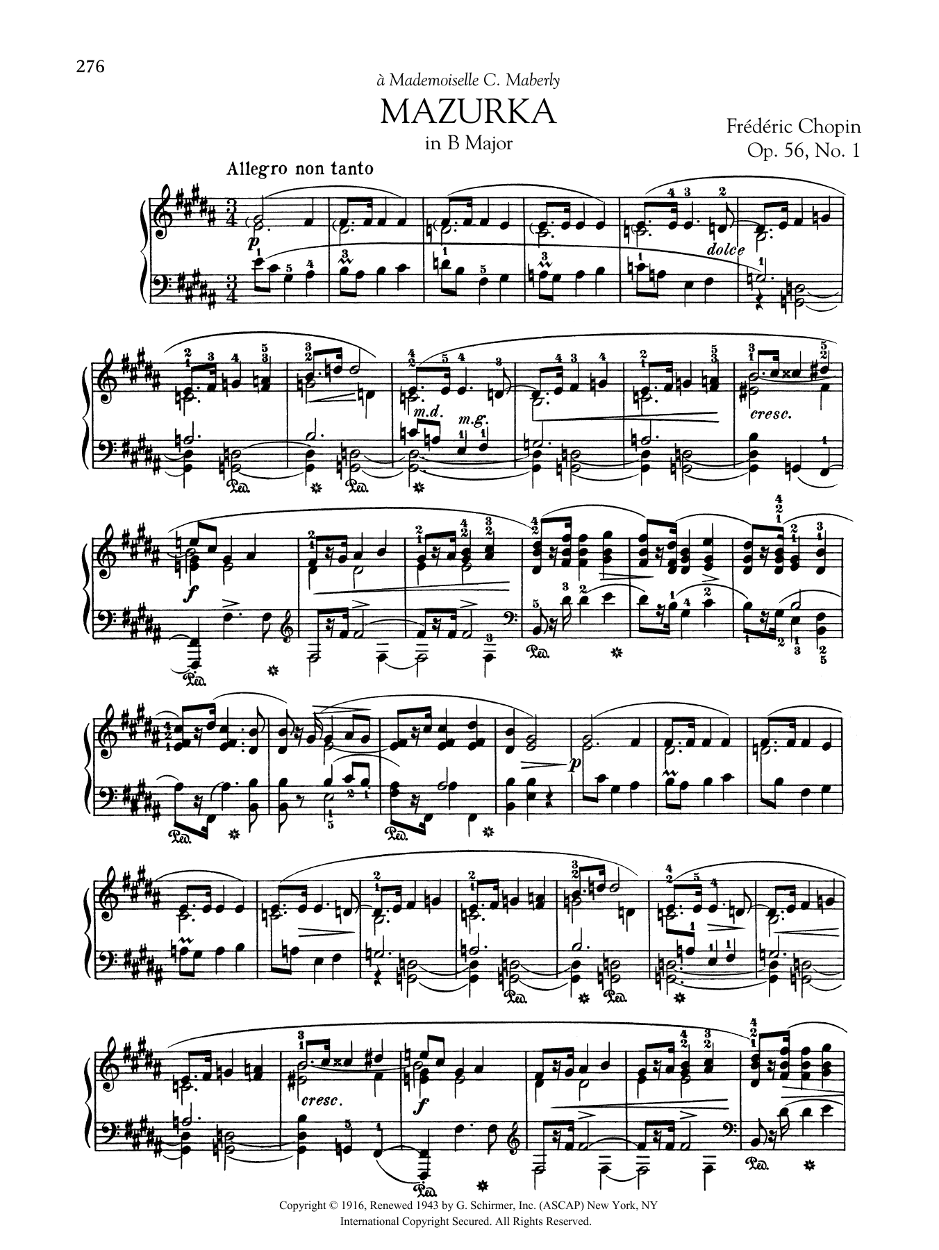 Frédéric Chopin Mazurka in B Major, Op. 56, No. 1 Sheet Music Notes & Chords for Piano Solo - Download or Print PDF