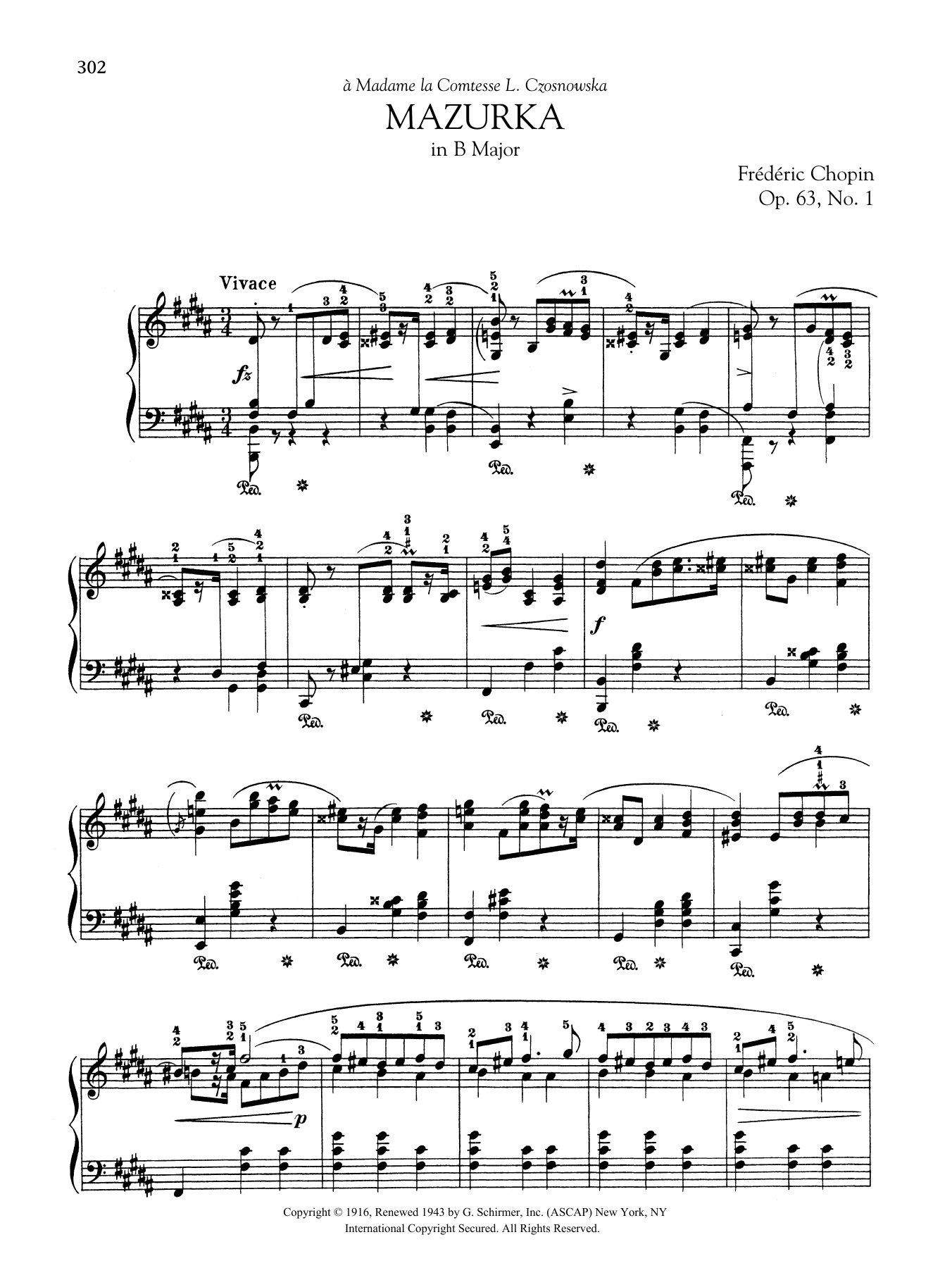 Frédéric Chopin Mazurka in B Major, Op. 63, No. 1 Sheet Music Notes & Chords for Piano Solo - Download or Print PDF