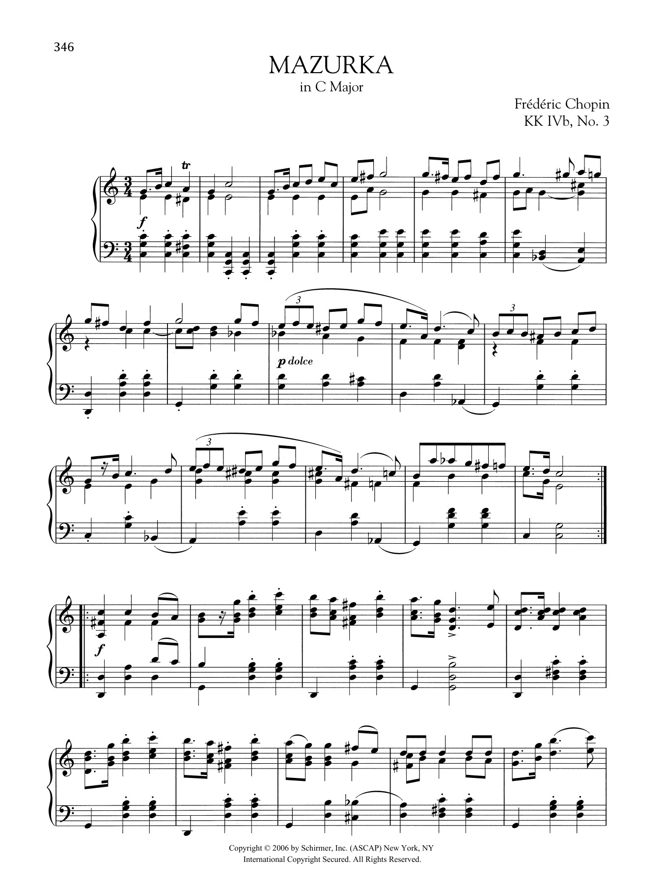 Frédéric Chopin Mazurka in C Major, KK. IVb, No. 3 Sheet Music Notes & Chords for Piano Solo - Download or Print PDF