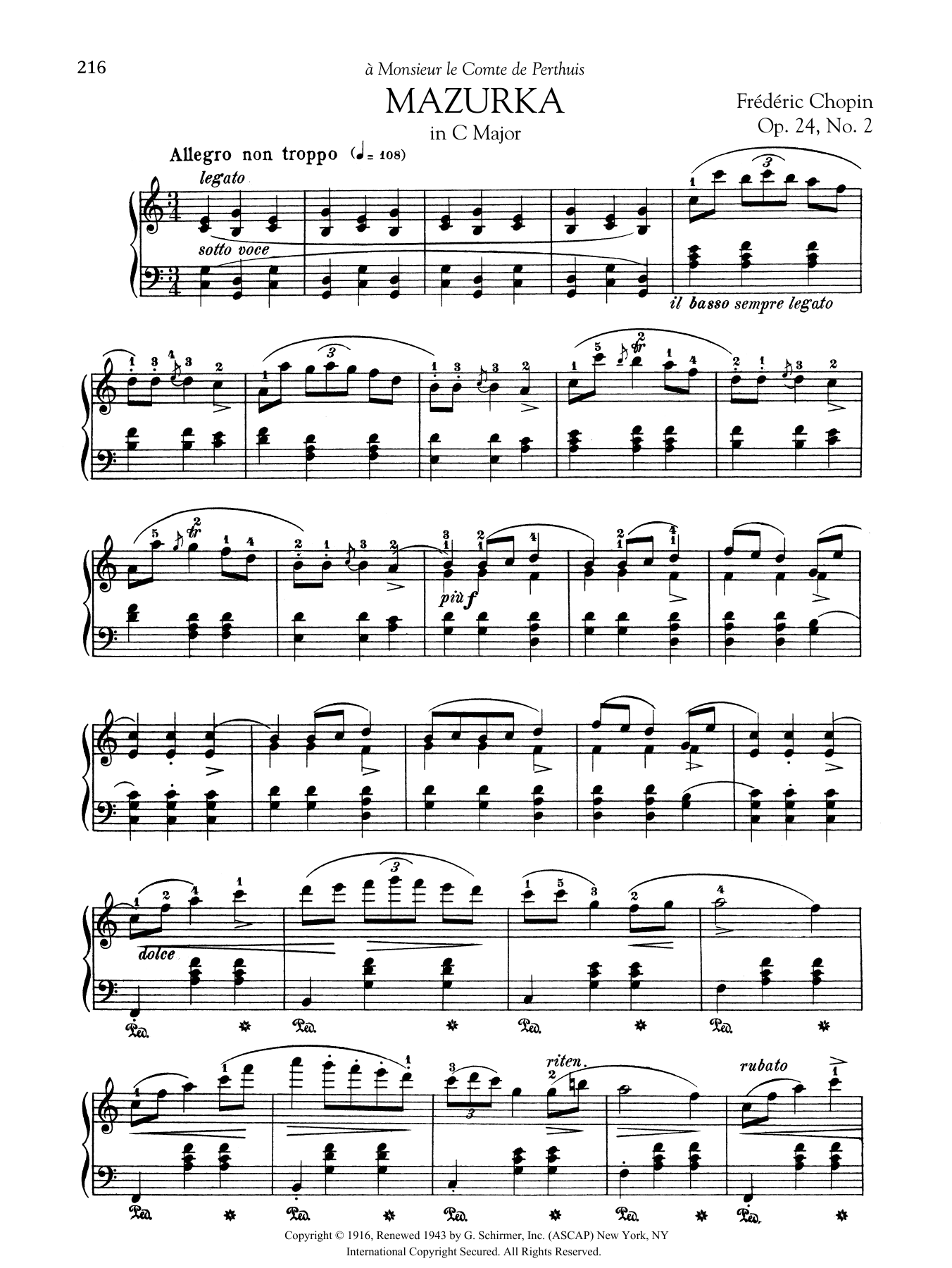 Frédéric Chopin Mazurka in C Major, Op. 24, No. 2 Sheet Music Notes & Chords for Piano Solo - Download or Print PDF