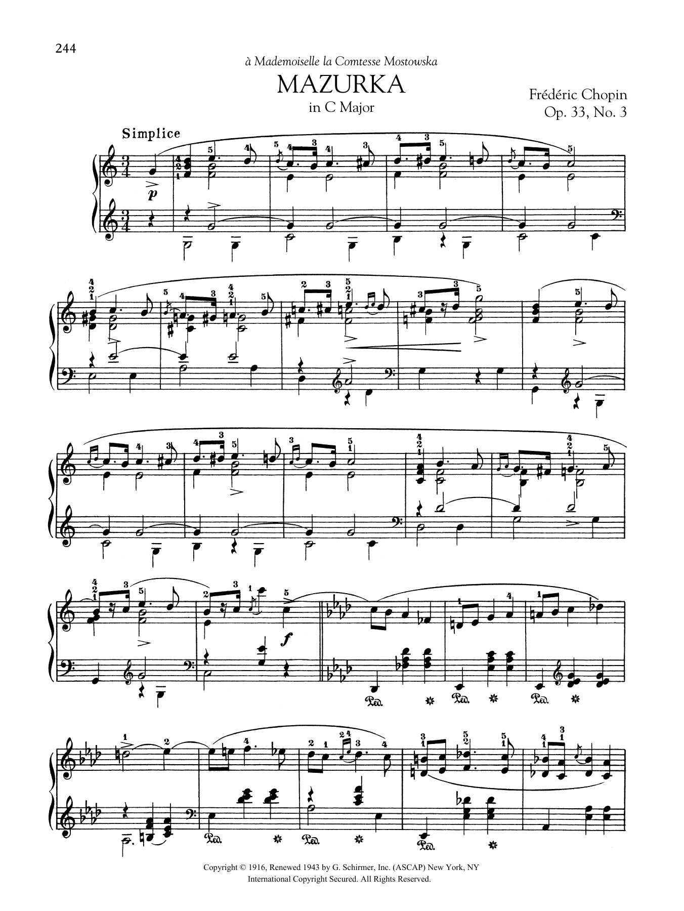 Frédéric Chopin Mazurka in C Major, Op. 33, No. 3 Sheet Music Notes & Chords for Piano Solo - Download or Print PDF