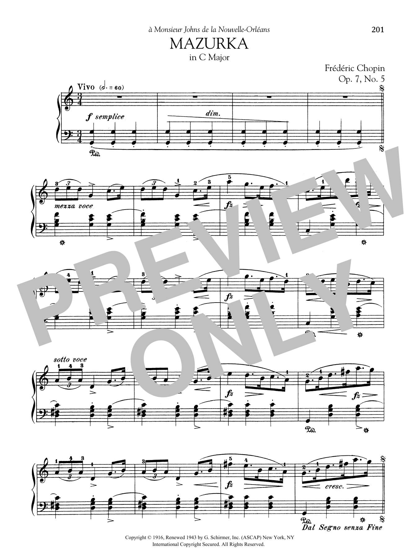 Frédéric Chopin Mazurka in C Major, Op. 7, No. 5 Sheet Music Notes & Chords for Piano Solo - Download or Print PDF