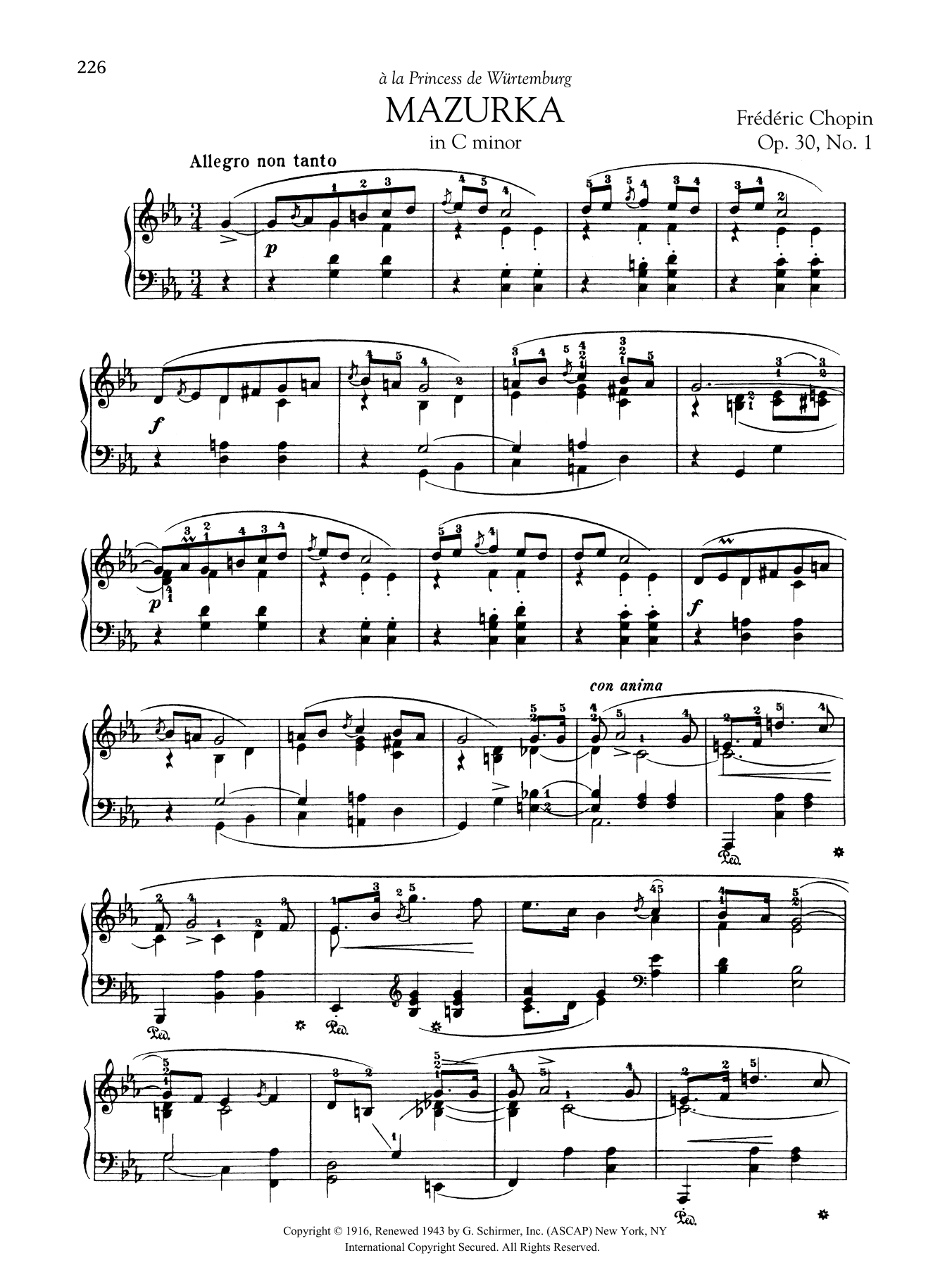 Frédéric Chopin Mazurka in C minor, Op. 30, No. 1 Sheet Music Notes & Chords for Piano Solo - Download or Print PDF
