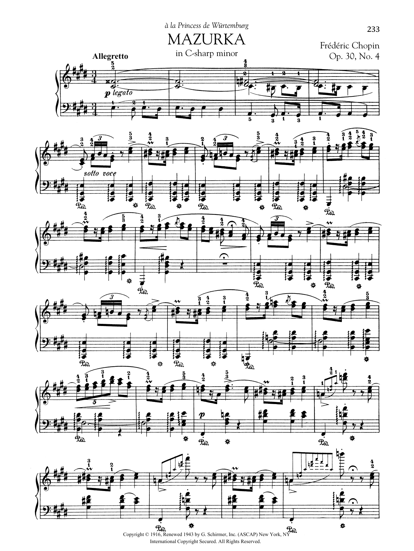 Frédéric Chopin Mazurka in C-sharp minor, Op. 30, No. 4 Sheet Music Notes & Chords for Piano Solo - Download or Print PDF