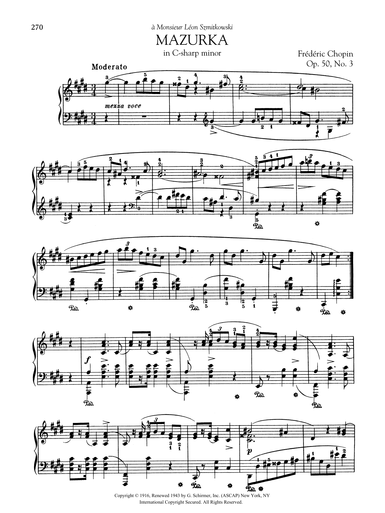 Frédéric Chopin Mazurka in C-sharp minor, Op. 50, No. 3 Sheet Music Notes & Chords for Piano Solo - Download or Print PDF