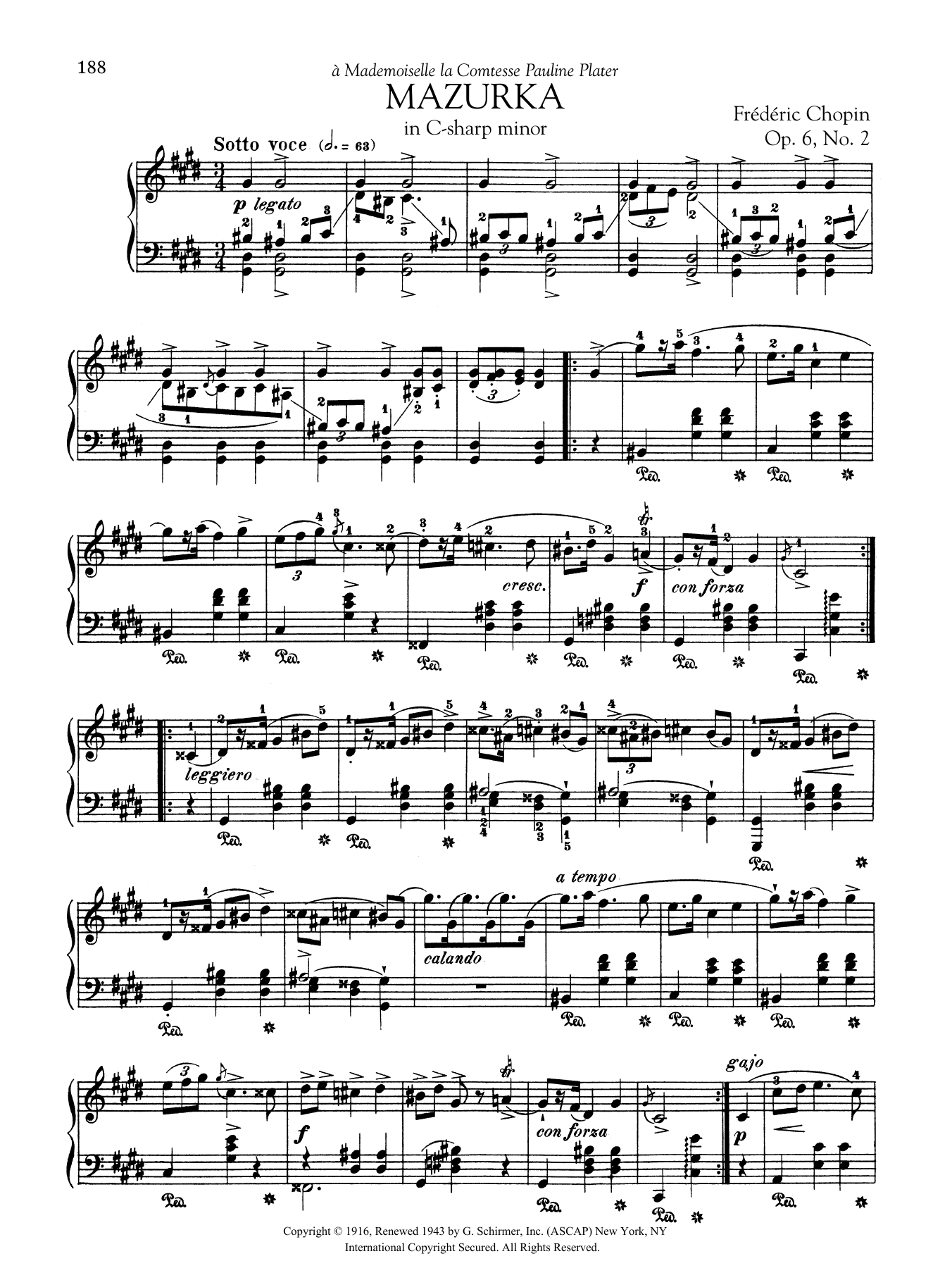 Frédéric Chopin Mazurka in C-sharp minor, Op. 6, No. 2 Sheet Music Notes & Chords for Piano Solo - Download or Print PDF