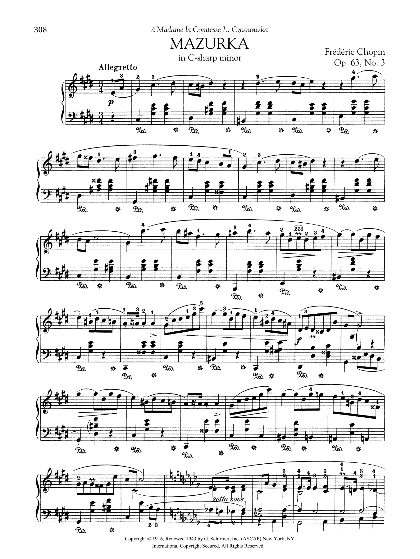Frédéric Chopin Mazurka In C-sharp minor, Op. 63, No. 3 Sheet Music Notes & Chords for Piano Solo - Download or Print PDF