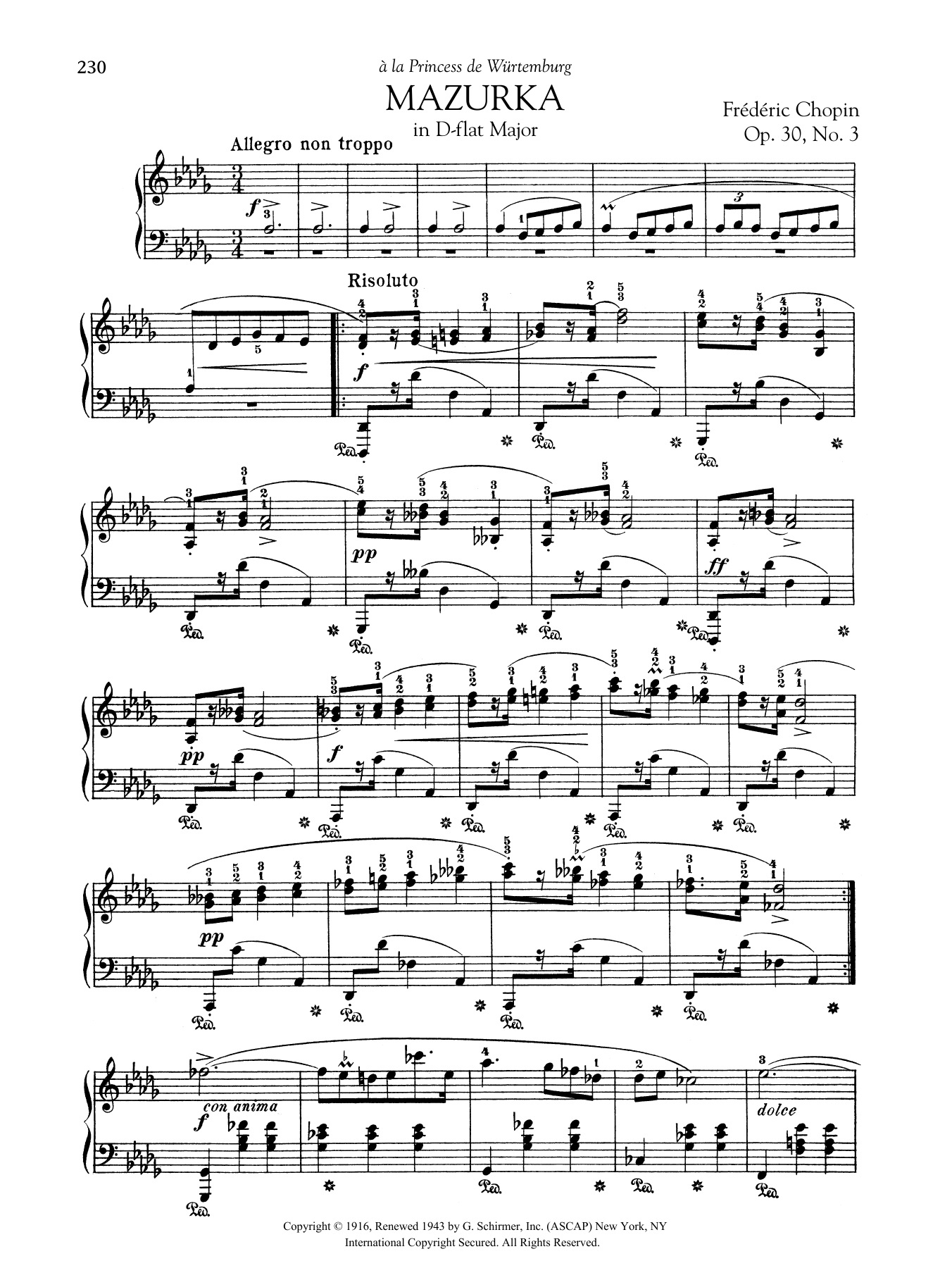 Frédéric Chopin Mazurka in D-flat Major, Op. 30, No. 3 Sheet Music Notes & Chords for Piano Solo - Download or Print PDF