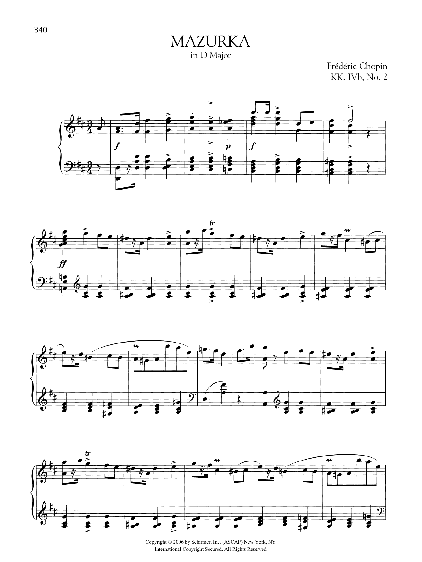 Frédéric Chopin Mazurka in D Major, KK. IVb, No. 2 Sheet Music Notes & Chords for Piano Solo - Download or Print PDF