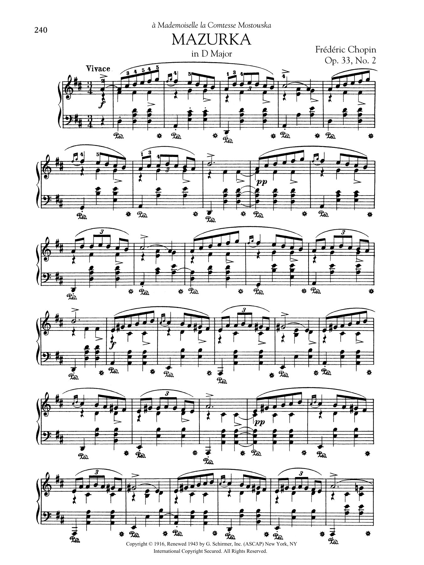 Frédéric Chopin Mazurka in D Major, Op. 33, No. 2 Sheet Music Notes & Chords for Piano Solo - Download or Print PDF