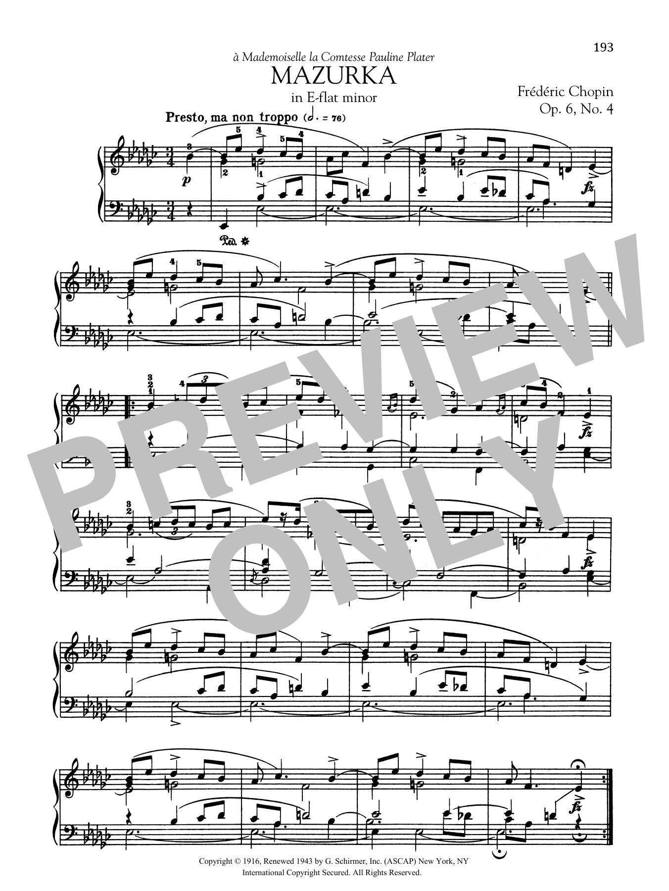 Frédéric Chopin Mazurka in E-flat minor, Op. 6, No. 4 Sheet Music Notes & Chords for Piano Solo - Download or Print PDF