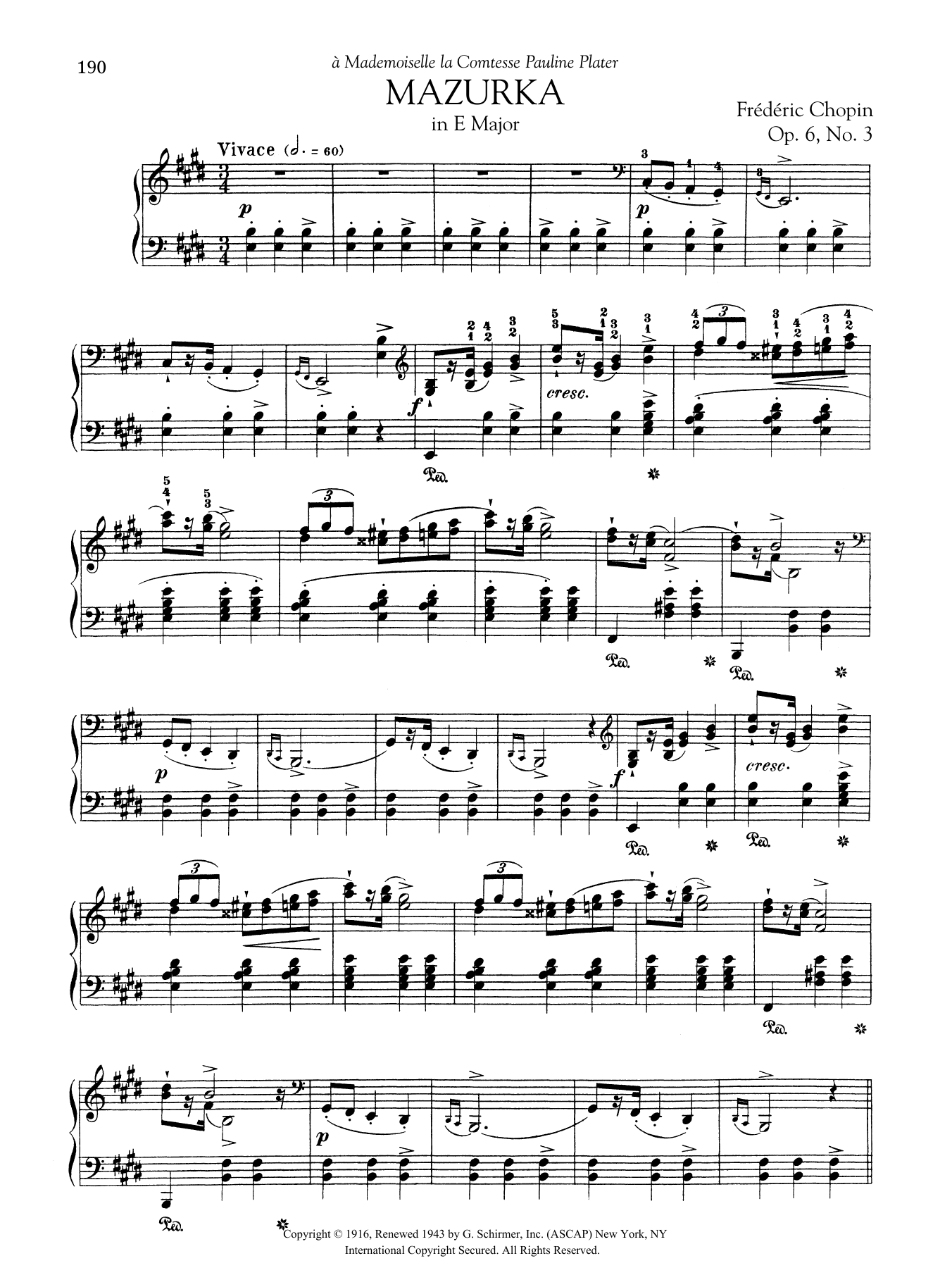 Frédéric Chopin Mazurka in E Major, Op. 6, No. 3 Sheet Music Notes & Chords for Piano Solo - Download or Print PDF