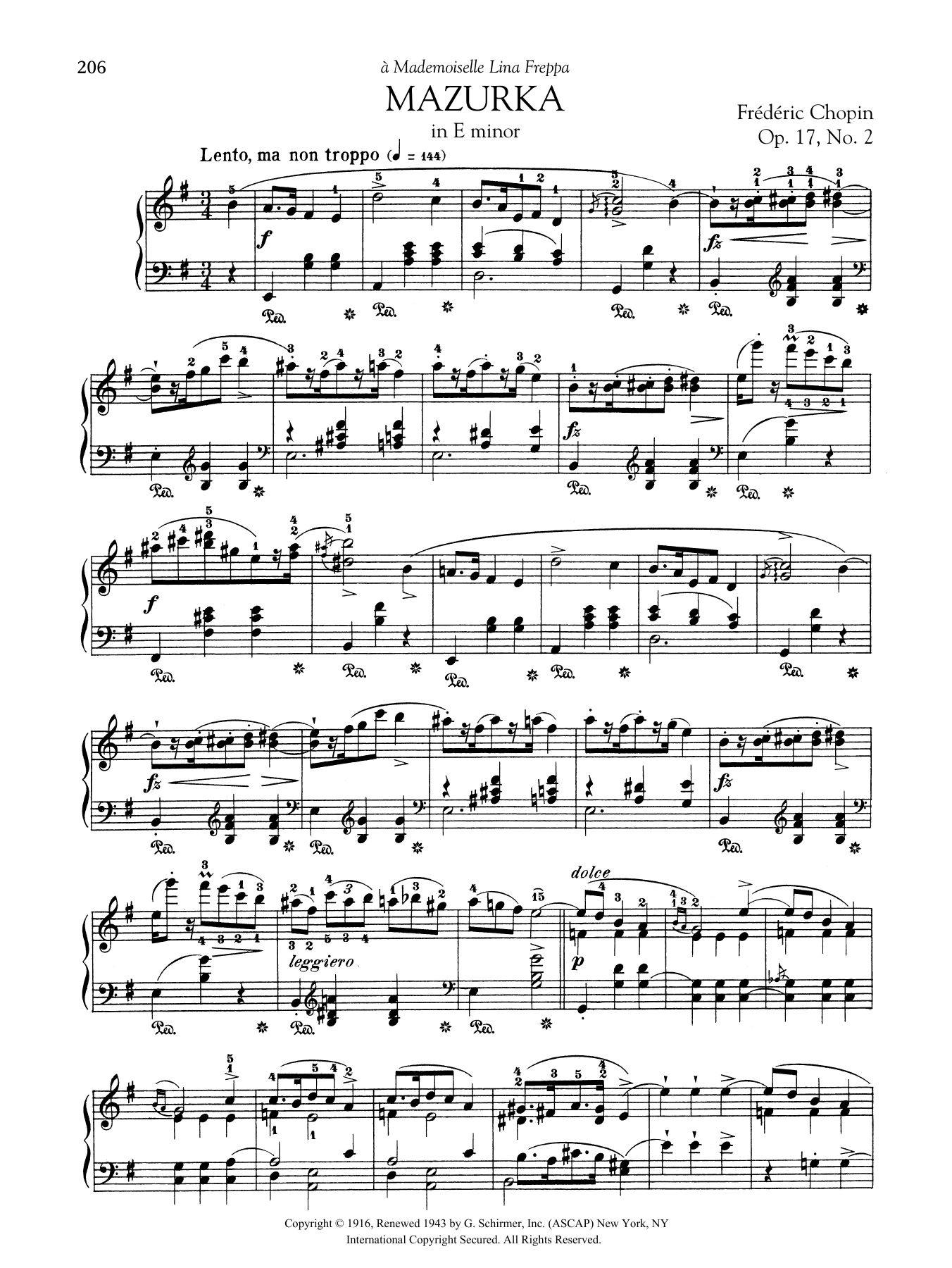 Frédéric Chopin Mazurka in E minor, Op. 17, No. 2 Sheet Music Notes & Chords for Piano Solo - Download or Print PDF