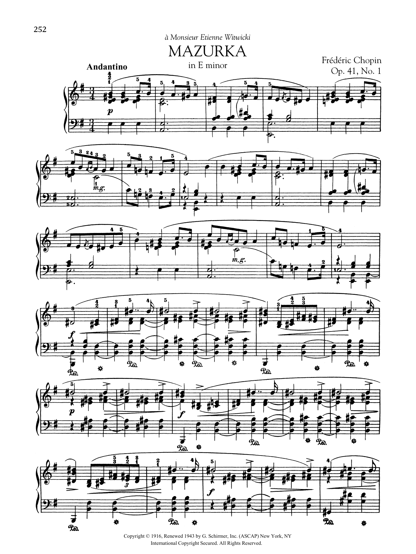 Frédéric Chopin Mazurka in E minor, Op. 41, No. 1 Sheet Music Notes & Chords for Piano Solo - Download or Print PDF