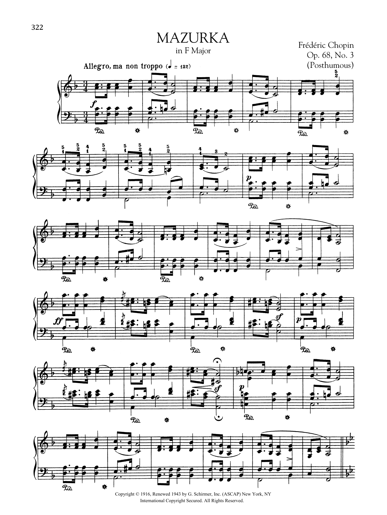 Frédéric Chopin Mazurka in F Major, Op. 68, No. 3 (Posthumous) Sheet Music Notes & Chords for Piano Solo - Download or Print PDF