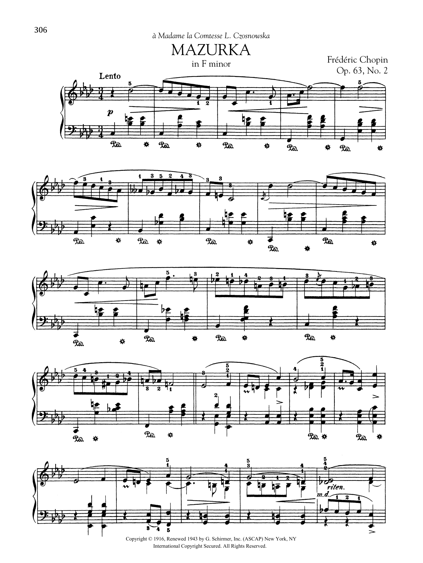 Frédéric Chopin Mazurka in F minor, Op. 63, No. 2 Sheet Music Notes & Chords for Piano Solo - Download or Print PDF