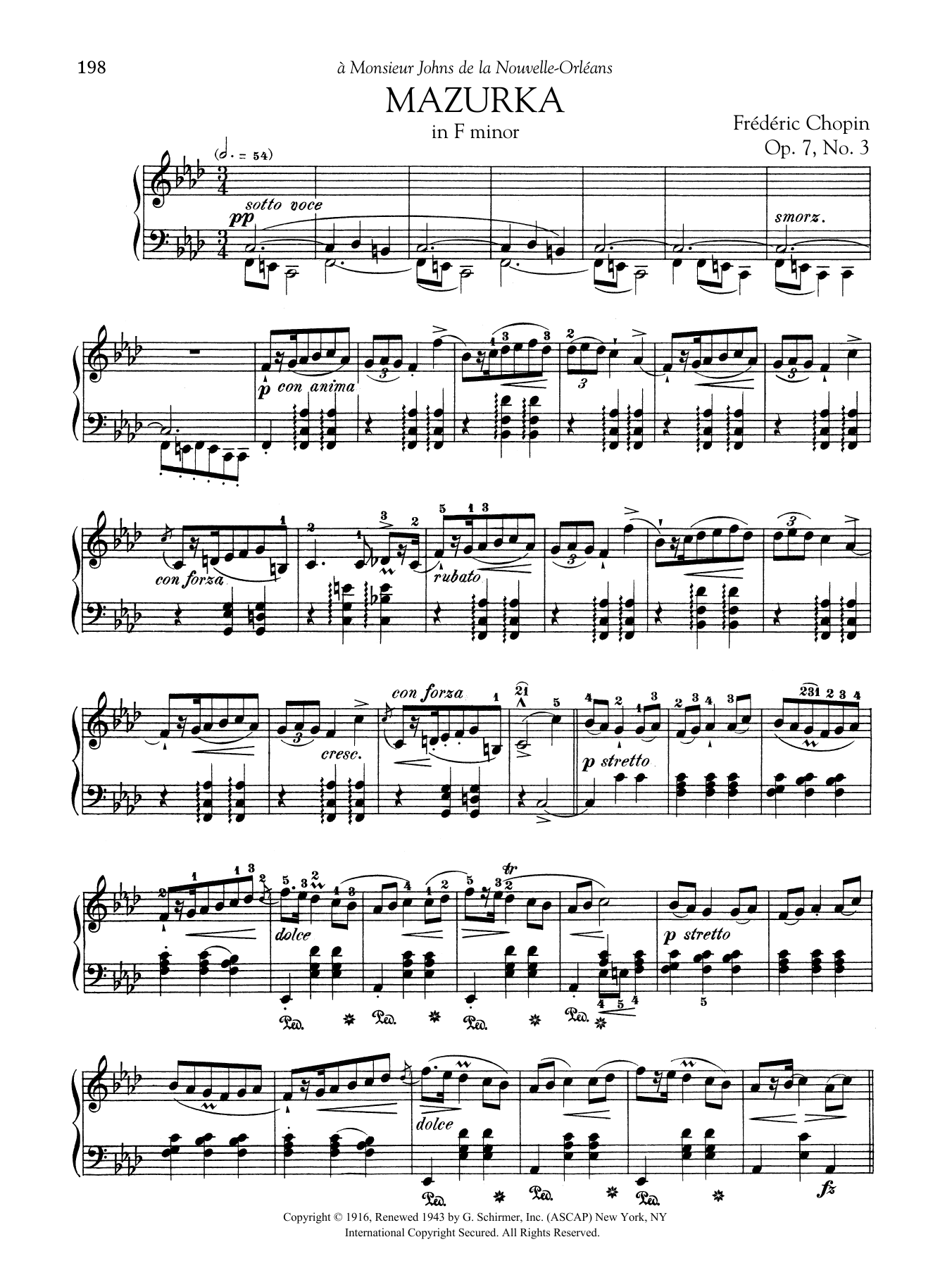Frédéric Chopin Mazurka in F minor, Op. 7, No. 3 Sheet Music Notes & Chords for Piano Solo - Download or Print PDF