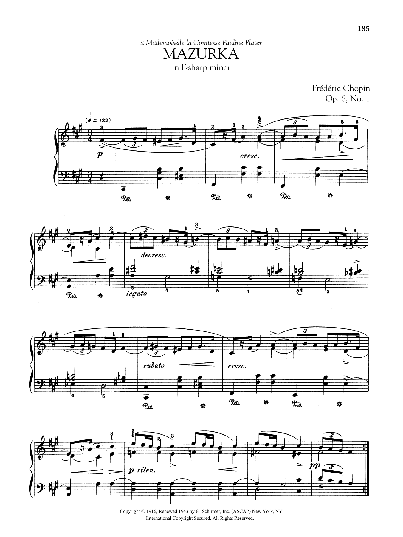 Frédéric Chopin Mazurka in F-sharp minor, Op. 6, No. 1 Sheet Music Notes & Chords for Piano Solo - Download or Print PDF