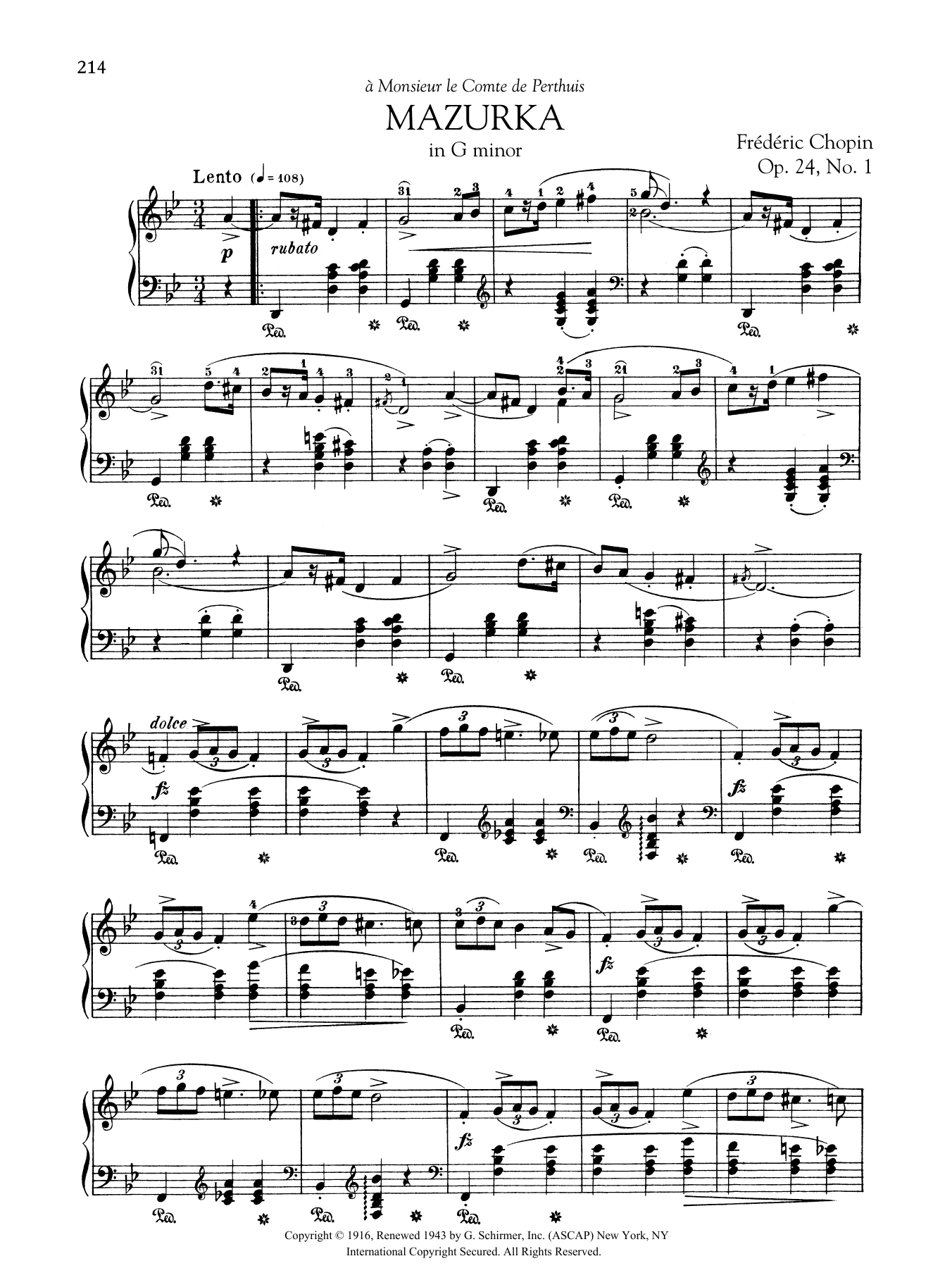 Frédéric Chopin Mazurka in G minor, Op. 24, No. 1 Sheet Music Notes & Chords for Piano Solo - Download or Print PDF