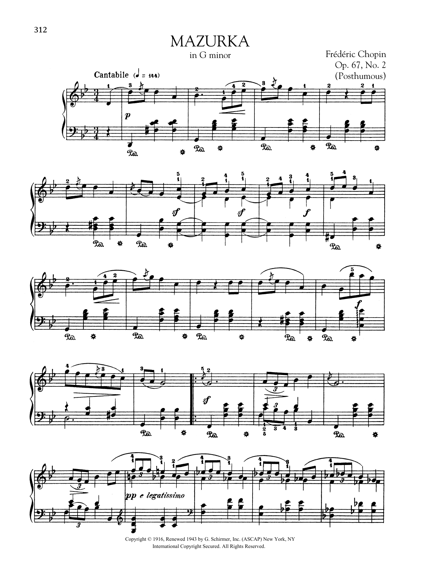 Frédéric Chopin Mazurka in G minor, Op. 67, No. 2 (Posthumous) Sheet Music Notes & Chords for Piano Solo - Download or Print PDF