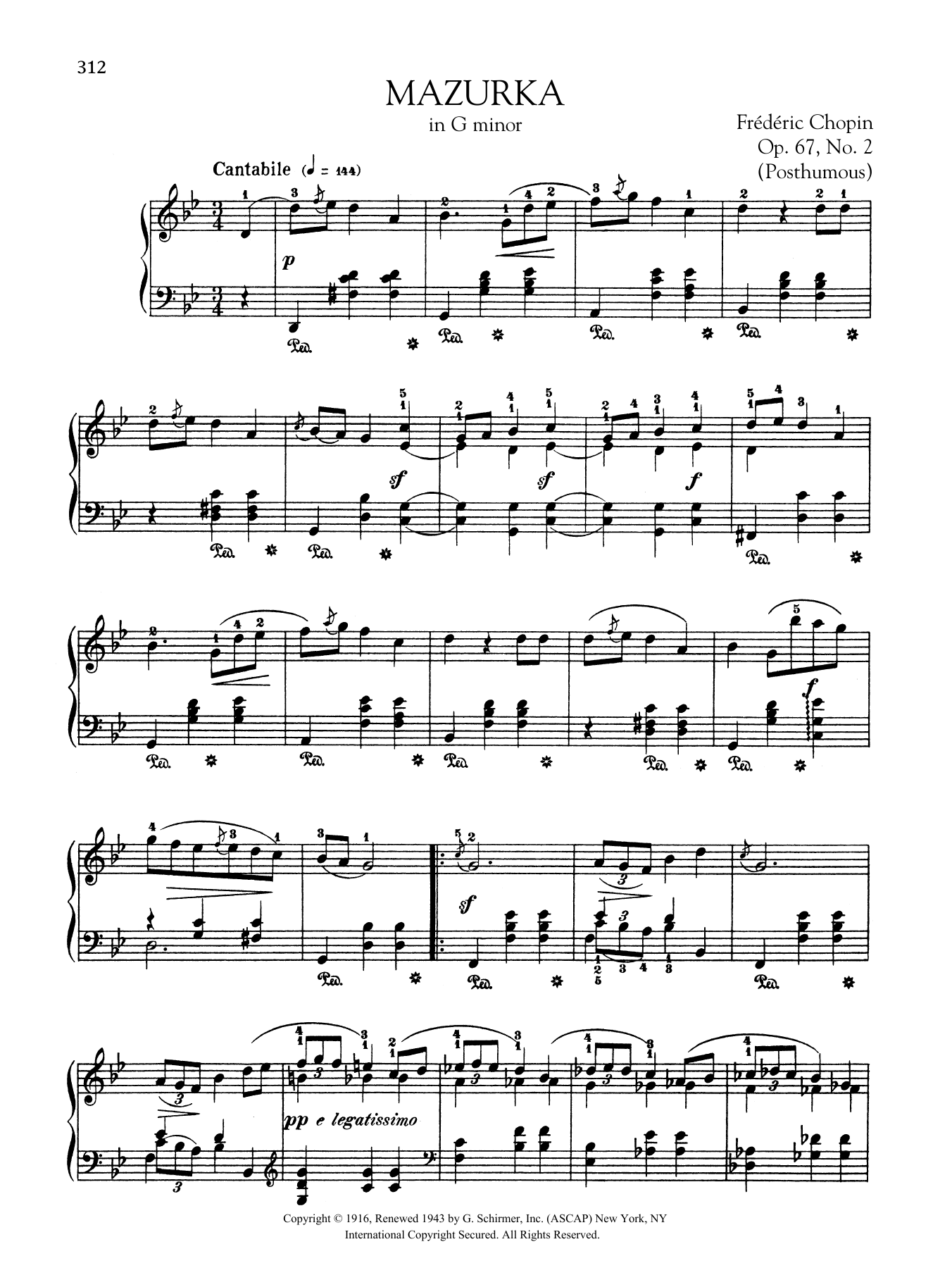 Frédéric Chopin Mazurka in G minor, Op. 67, No. 2 (Posthumous) sheet music notes and chords. Download Printable PDF.