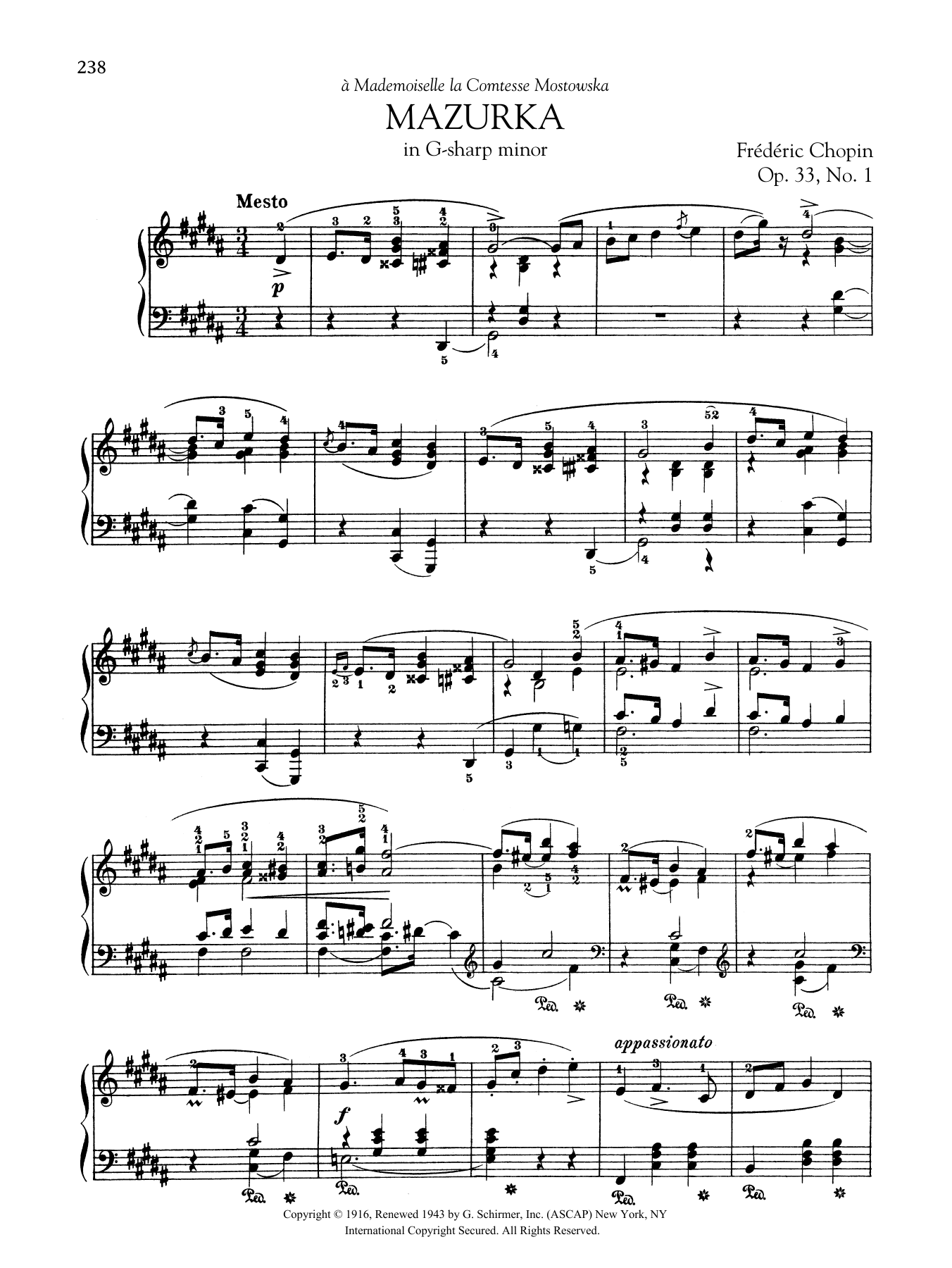 Frédéric Chopin Mazurka in G-sharp minor, Op. 33, No. 1 Sheet Music Notes & Chords for Piano Solo - Download or Print PDF