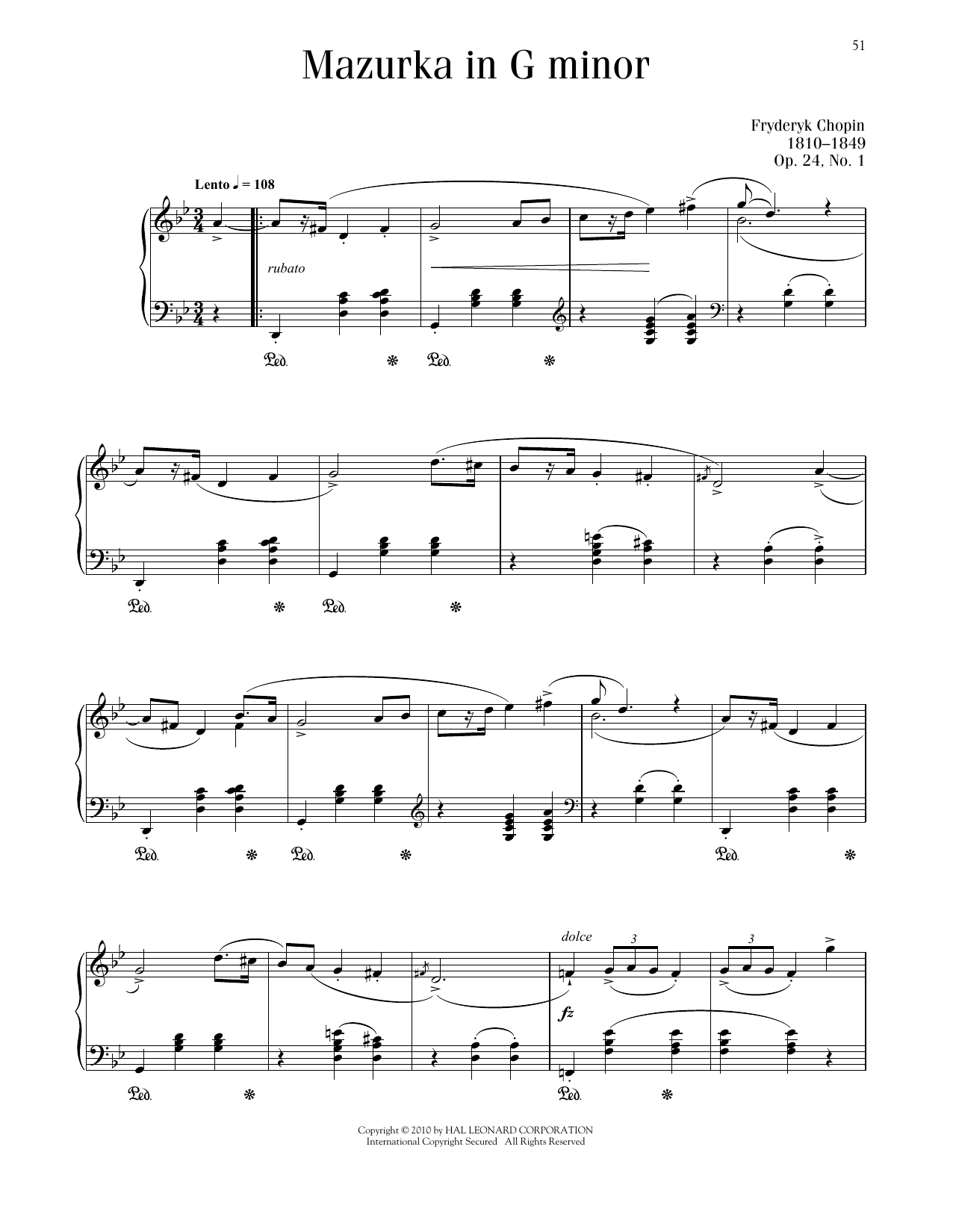 Frédéric Chopin Mazurka, Op. 24, No. 1 Sheet Music Notes & Chords for Piano Solo - Download or Print PDF