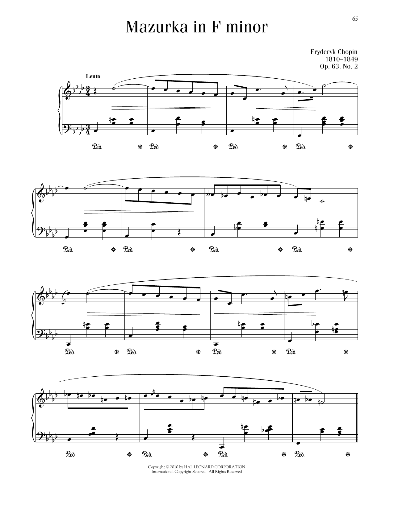 Frédéric Chopin Mazurka, Op. 63, No. 2 Sheet Music Notes & Chords for Piano Solo - Download or Print PDF