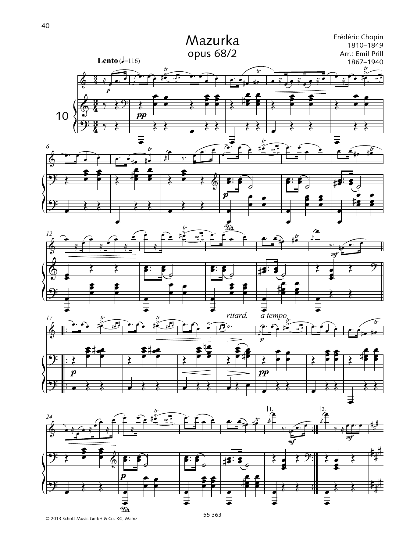 Frédéric Chopin Mazurka Sheet Music Notes & Chords for Woodwind Solo - Download or Print PDF