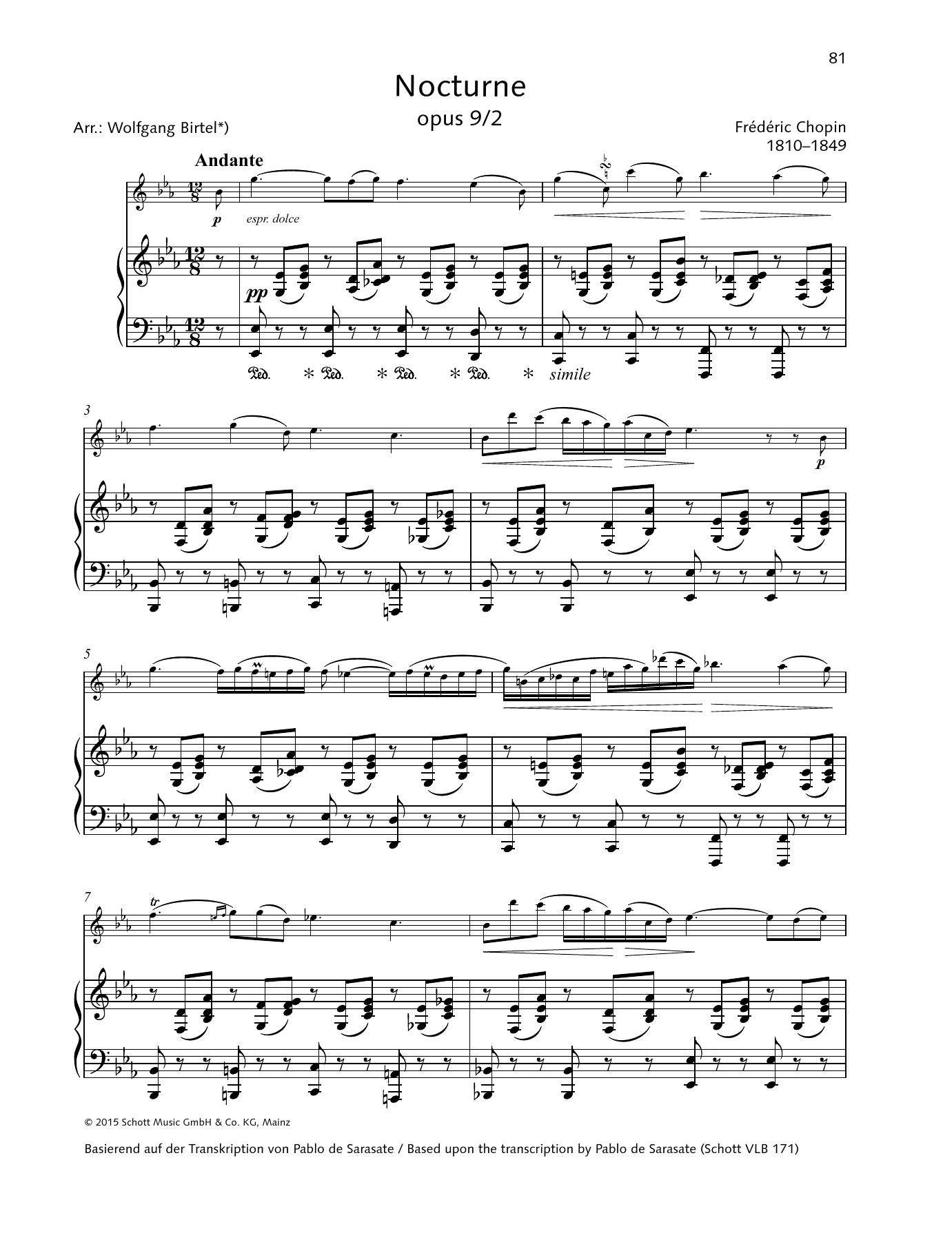 Frédéric Chopin Nocturne E-flat major Sheet Music Notes & Chords for String Solo - Download or Print PDF