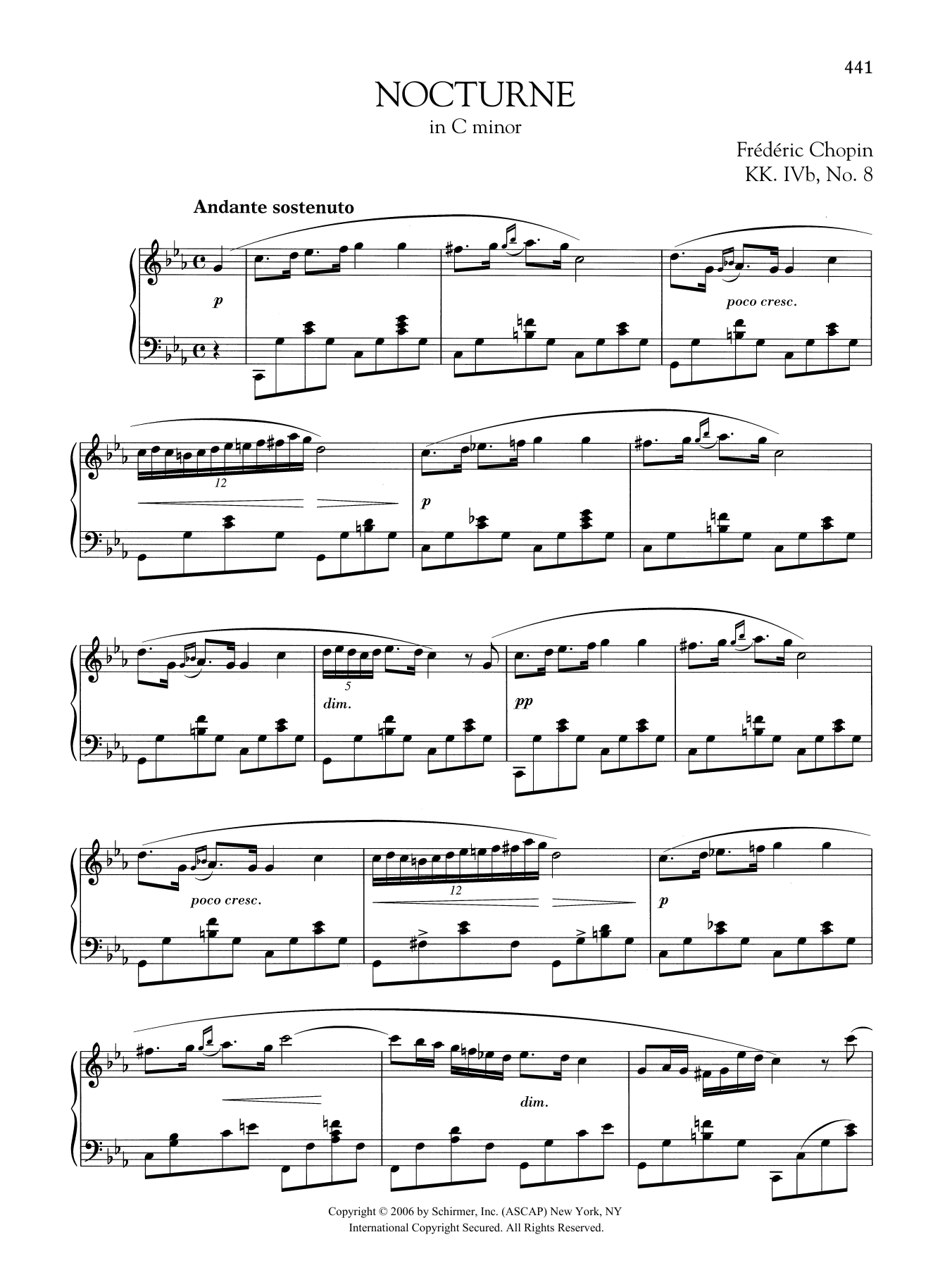 Frédéric Chopin Nocturne in C minor, KK. IVb, No. 8 Sheet Music Notes & Chords for Piano Solo - Download or Print PDF