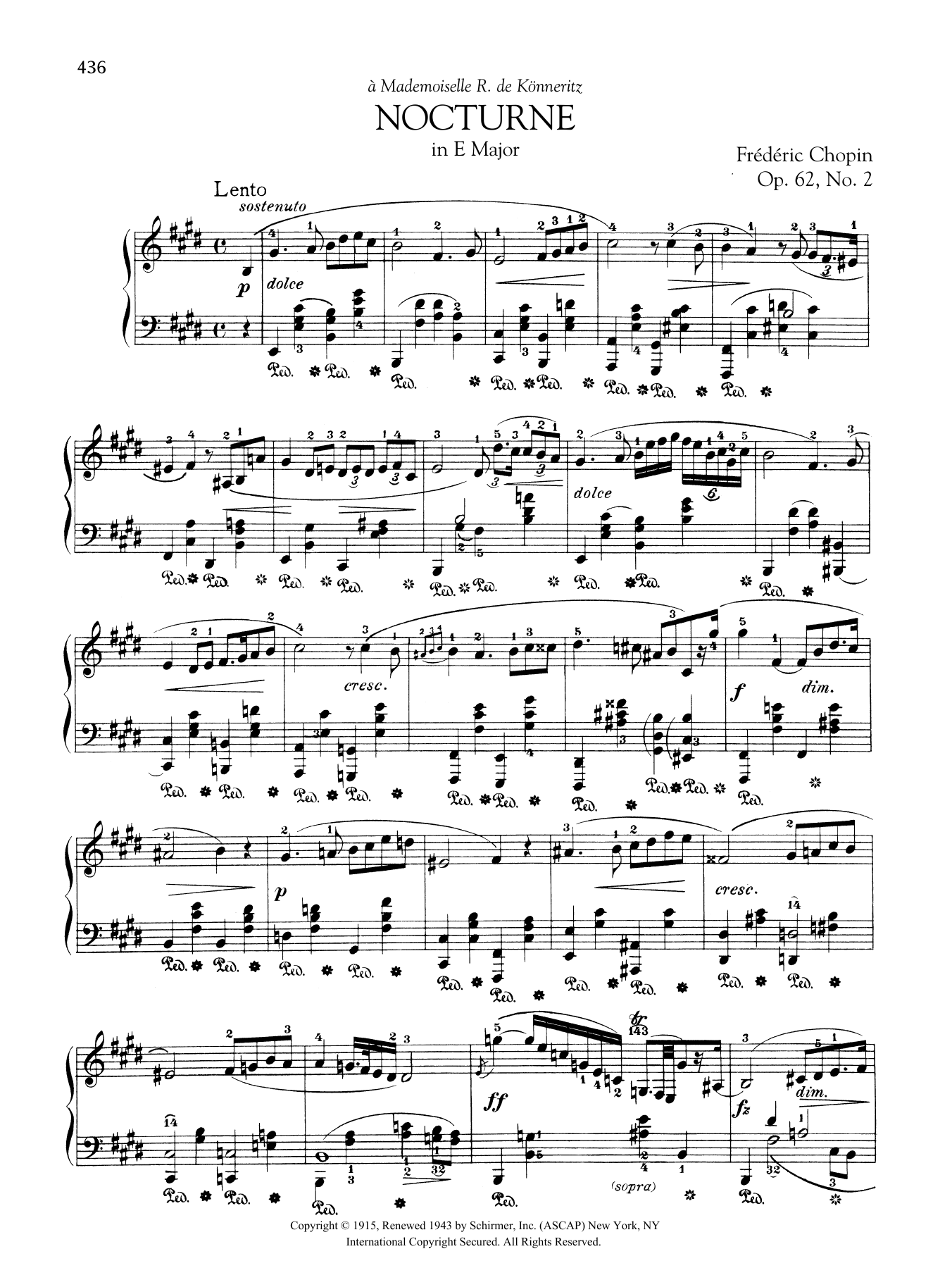 Frédéric Chopin Nocturne in E Major, Op. 62, No. 2 Sheet Music Notes & Chords for Piano Solo - Download or Print PDF
