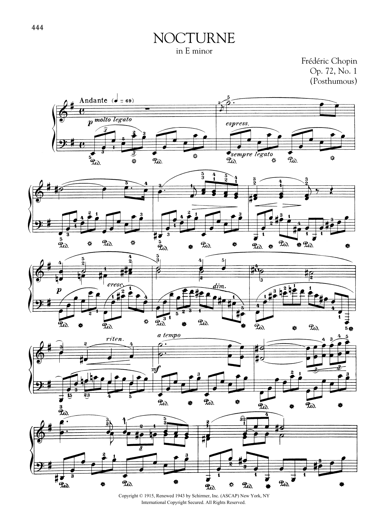 Frédéric Chopin Nocturne in E minor, Op. 72, No. 1 (Posthumous) Sheet Music Notes & Chords for Piano Solo - Download or Print PDF