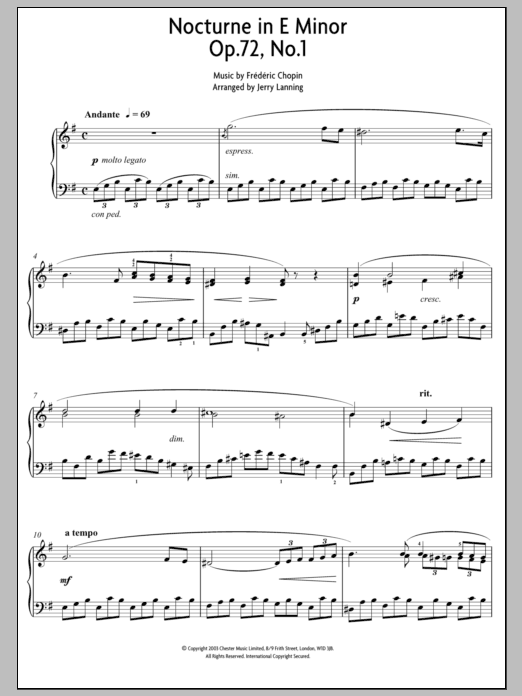 Frederic Chopin Nocturne In E Minor Op. 72, No. 1 Sheet Music Notes & Chords for Piano - Download or Print PDF
